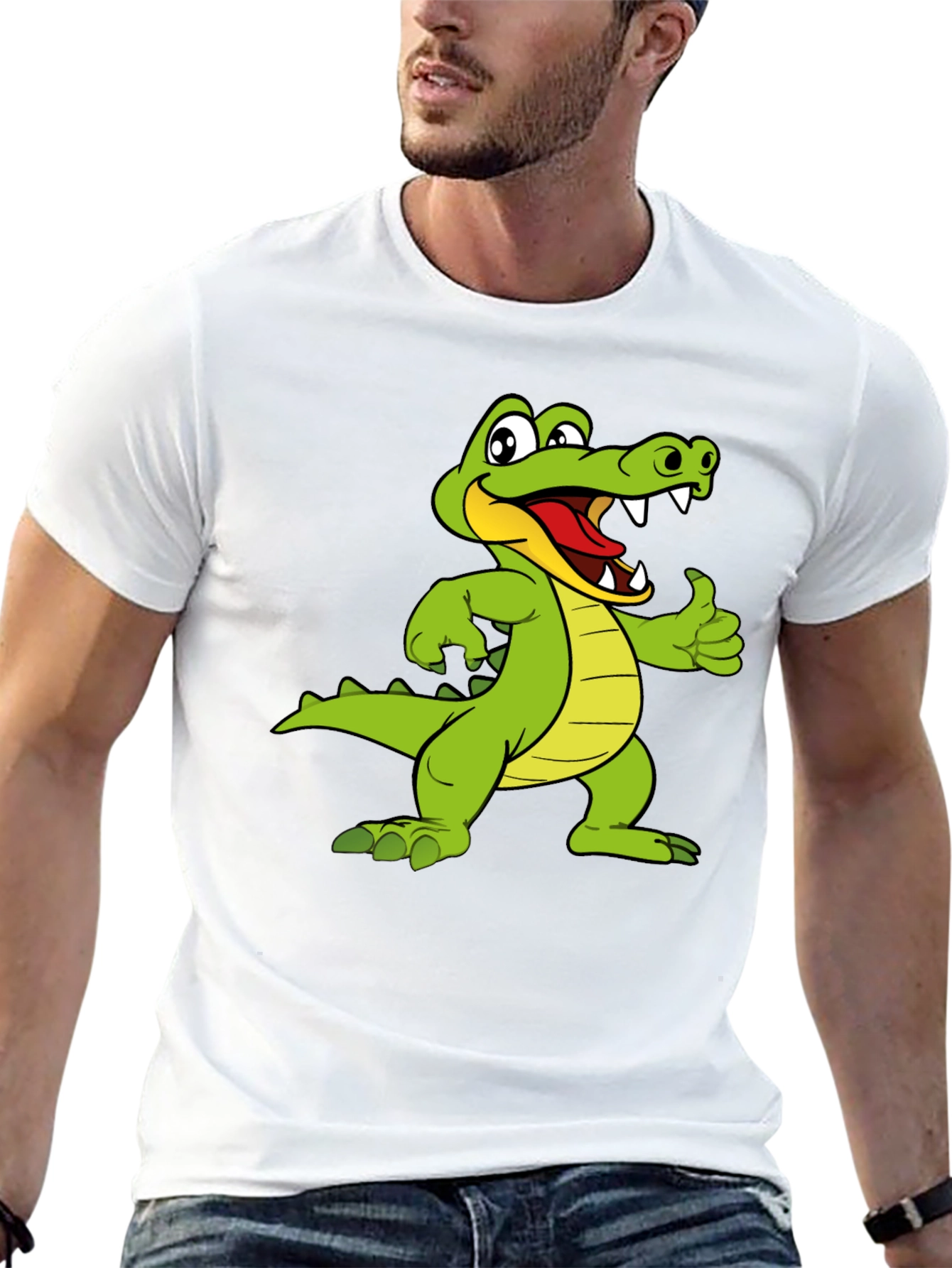 Cartoon Alligator Graphic Black T-Shirt