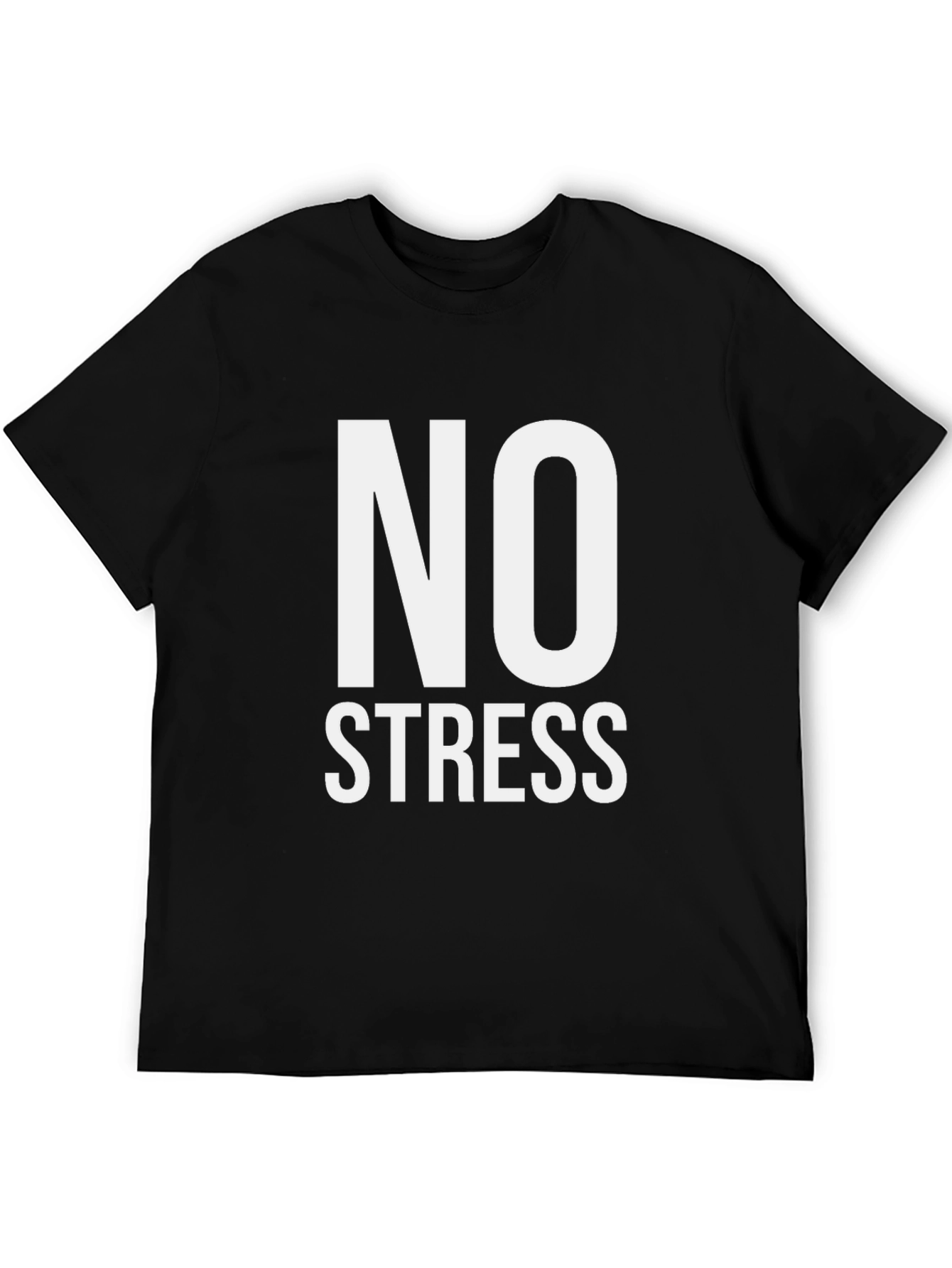 No Stress Black T-Shirt Casual Cotton Tee