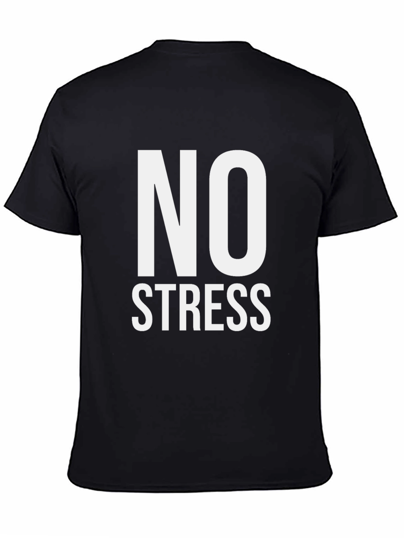 No Stress Black T-Shirt Casual Cotton Tee