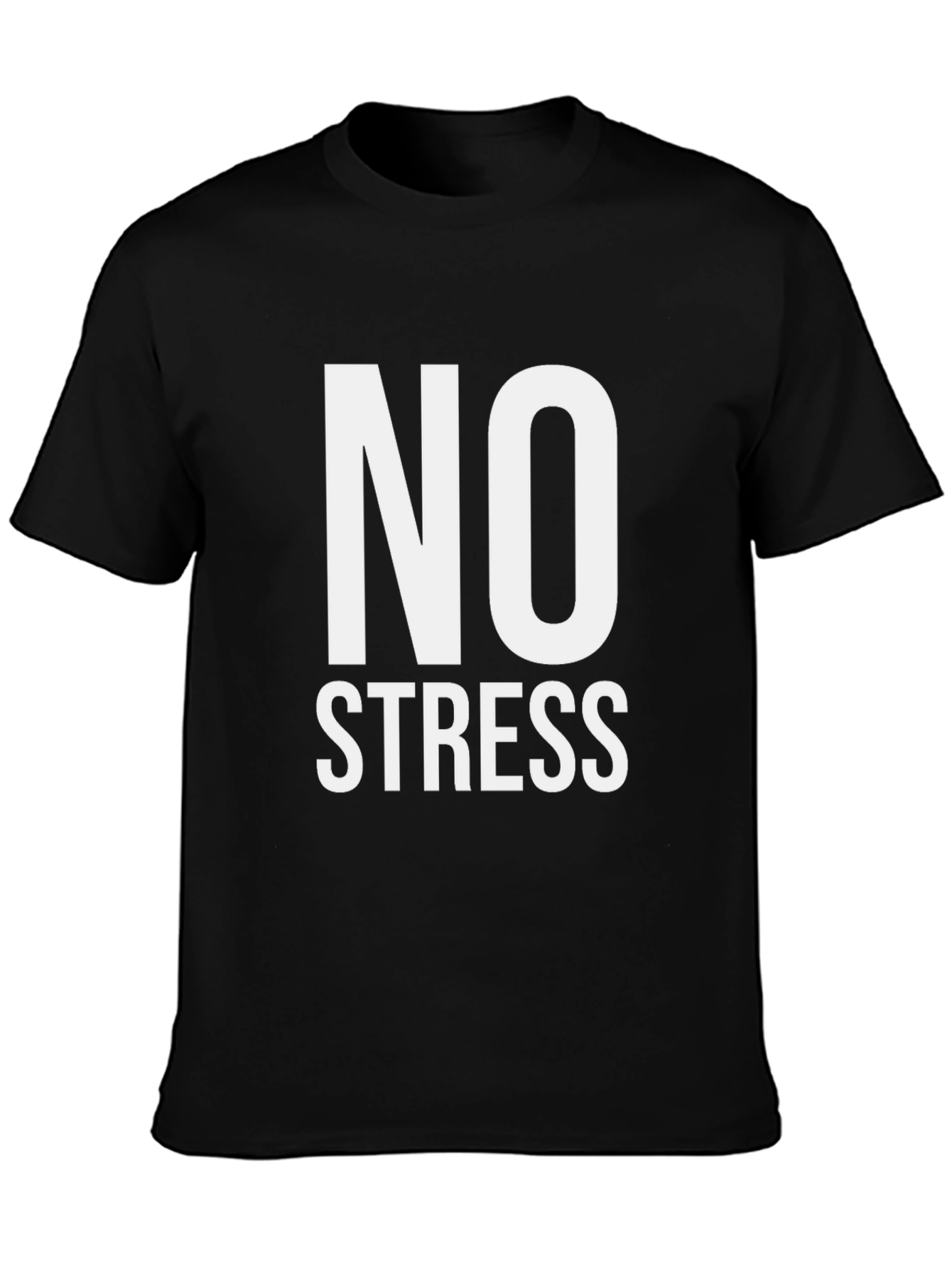 No Stress Black T-Shirt Casual Cotton Tee