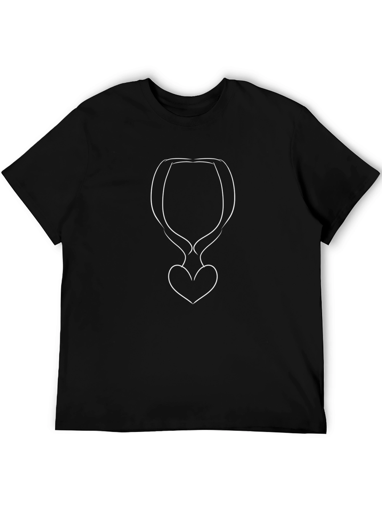 Minimalist Heart Wine Glass Graphic Black T-Shirt
