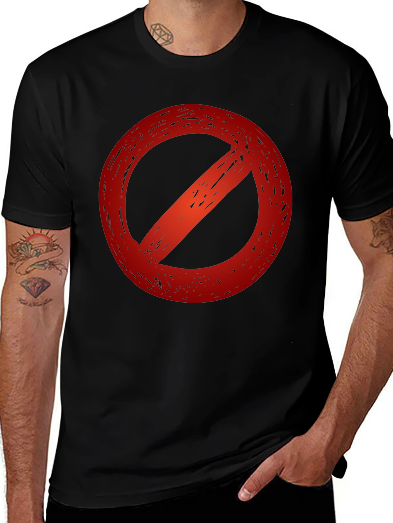 Black T-Shirt with a Red Prohibition Symbol