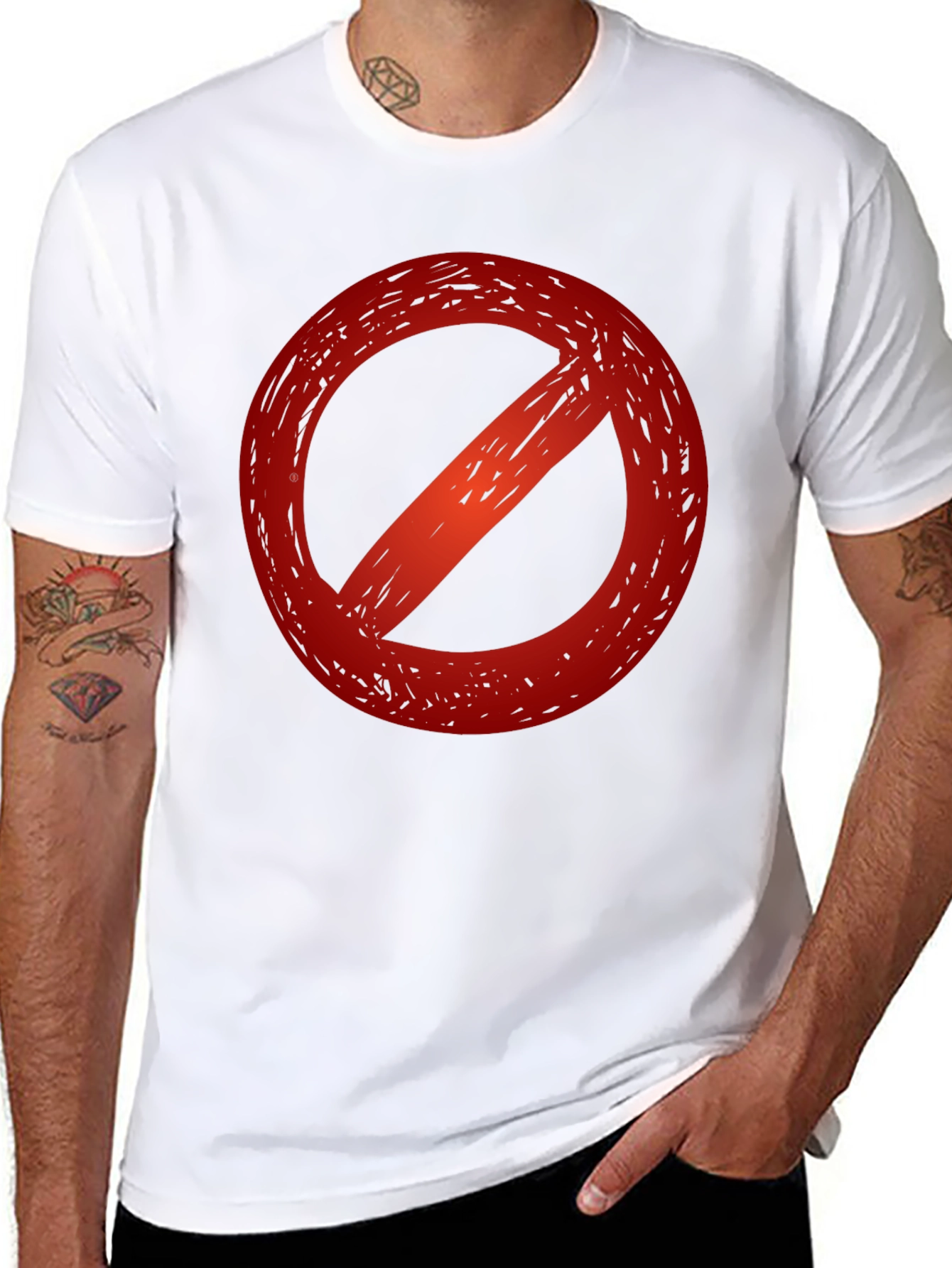 Black T-Shirt with a Red Prohibition Symbol