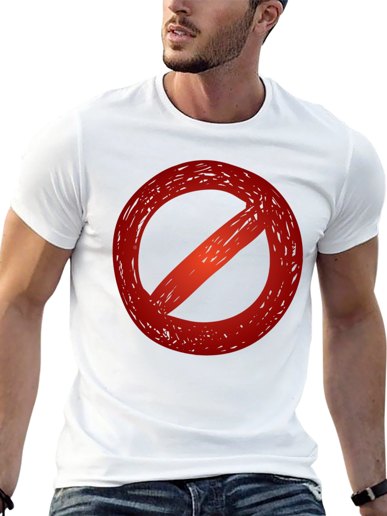 Black T-Shirt with a Red Prohibition Symbol
