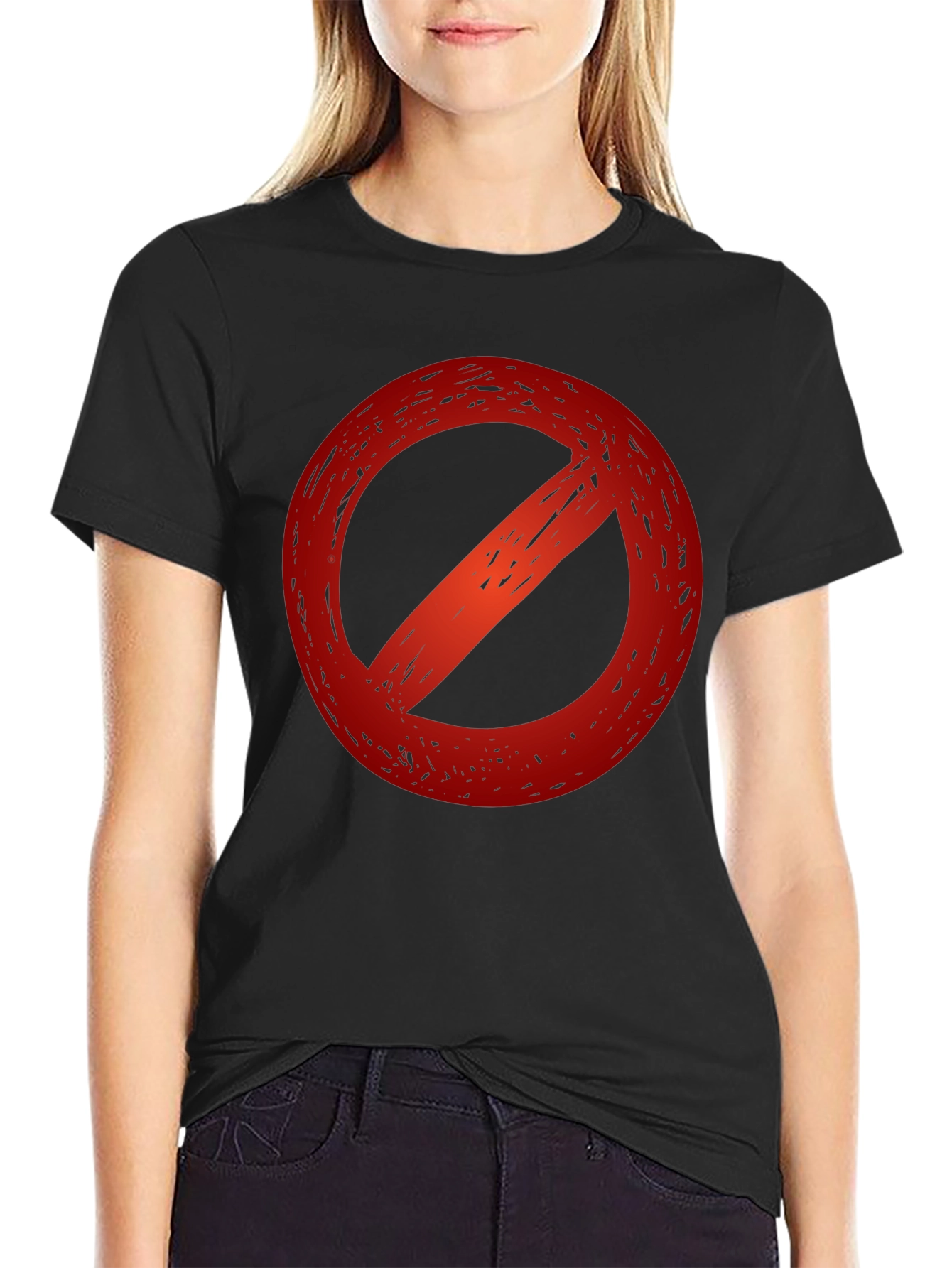 Black T-Shirt with a Red Prohibition Symbol