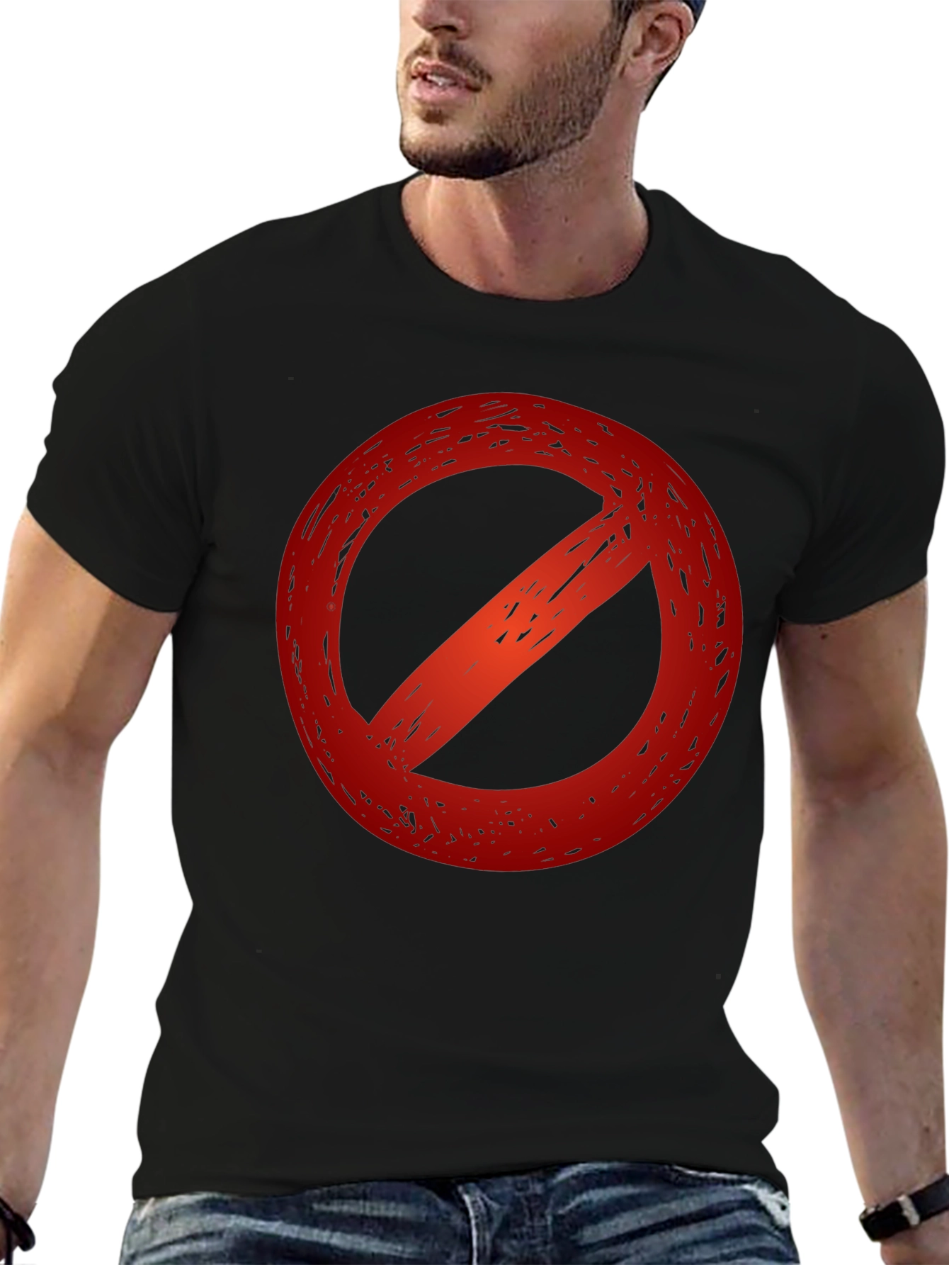 Black T-Shirt with a Red Prohibition Symbol