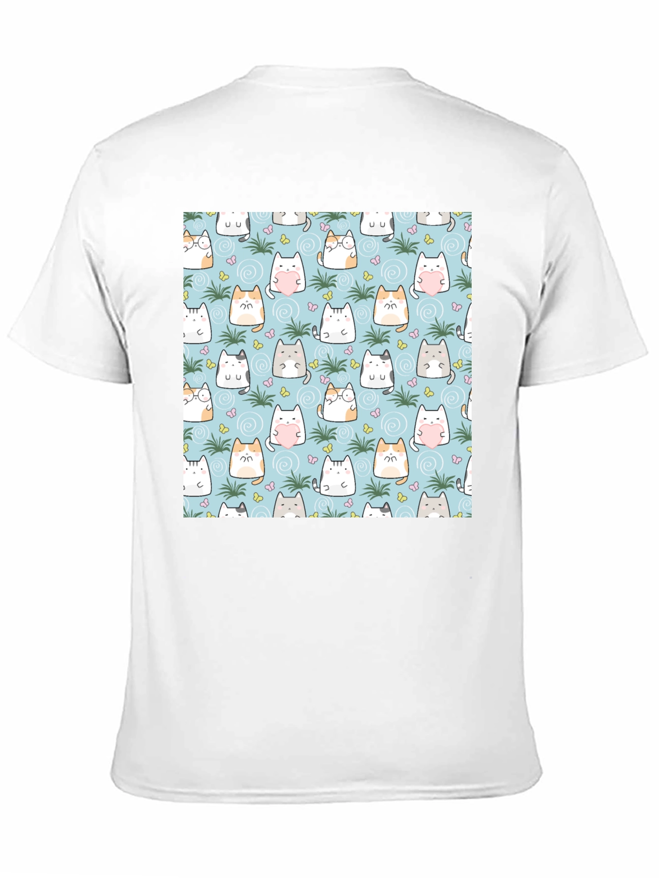 Cute Cats Pattern T-Shirt - Mens Black Tee