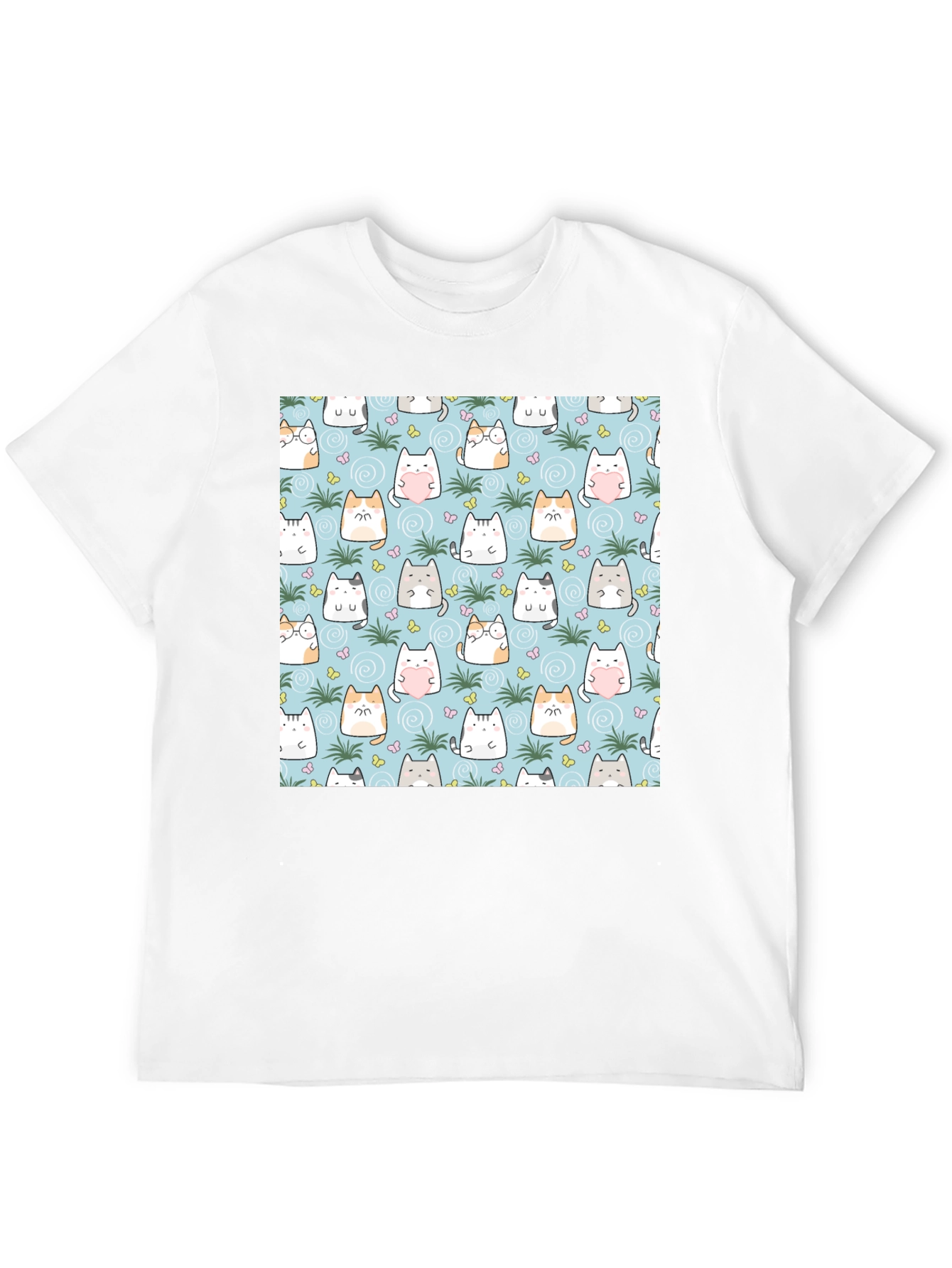 Cute Cats Pattern T-Shirt - Mens Black Tee