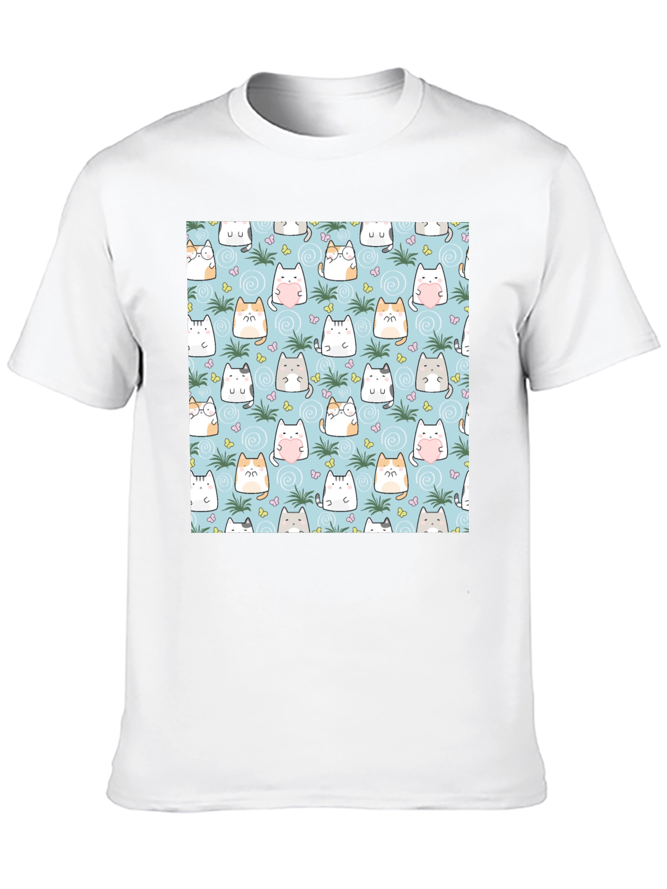 Cute Cats Pattern T-Shirt - Mens Black Tee