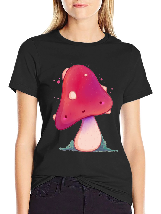 Funky Mushroom Graphic Tee - Black Cotton Blend