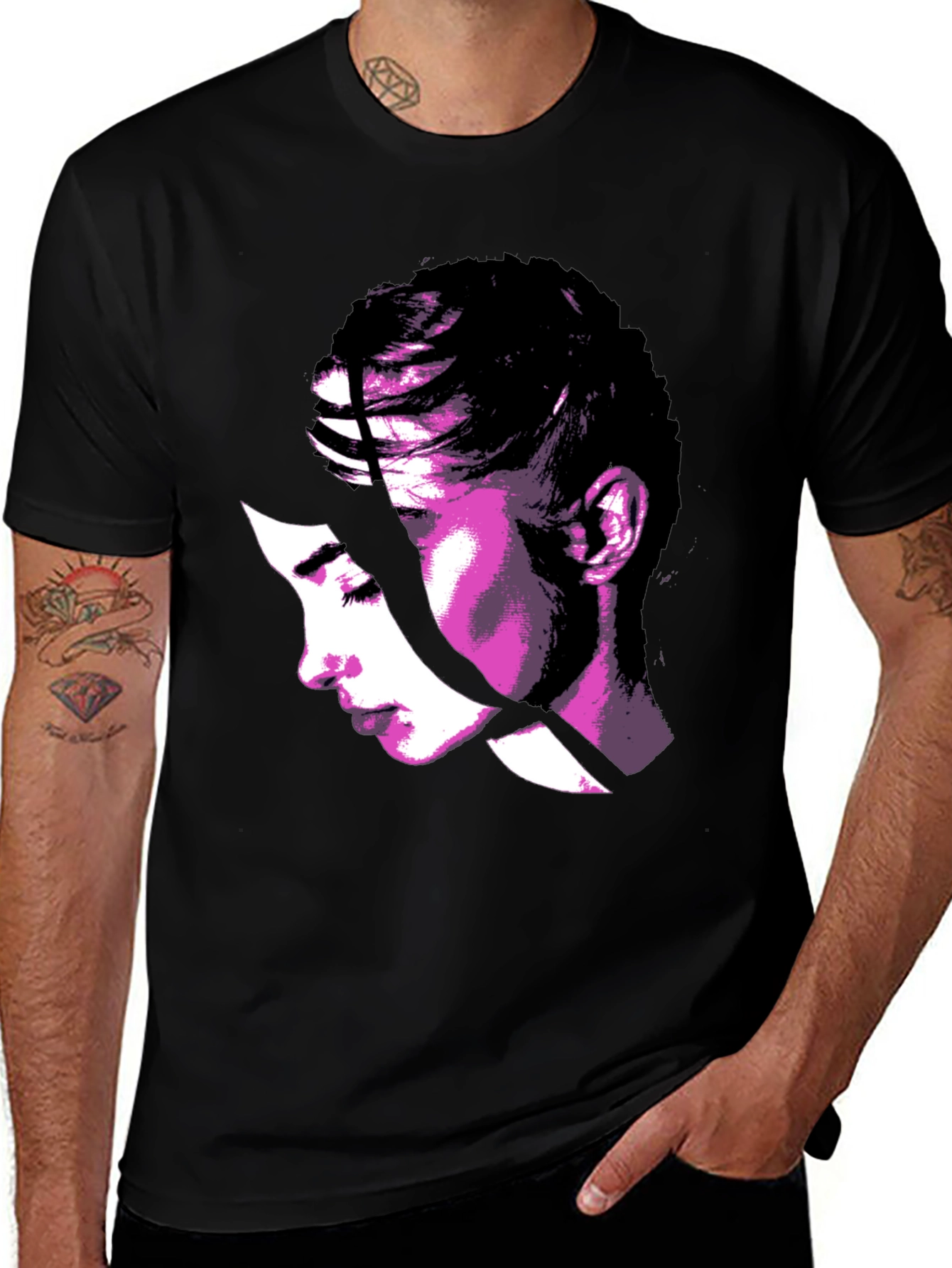 Abstract Woman Graphic Tee - Stylish Black T-Shirt