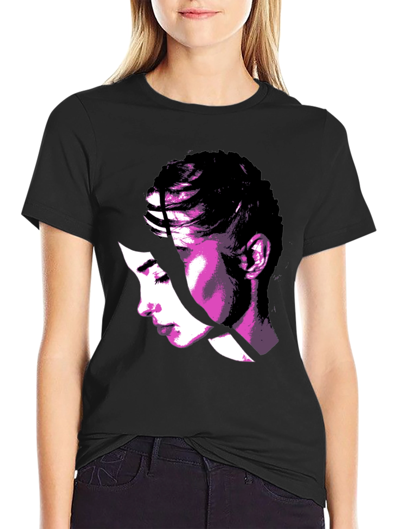 Abstract Woman Graphic Tee - Stylish Black T-Shirt