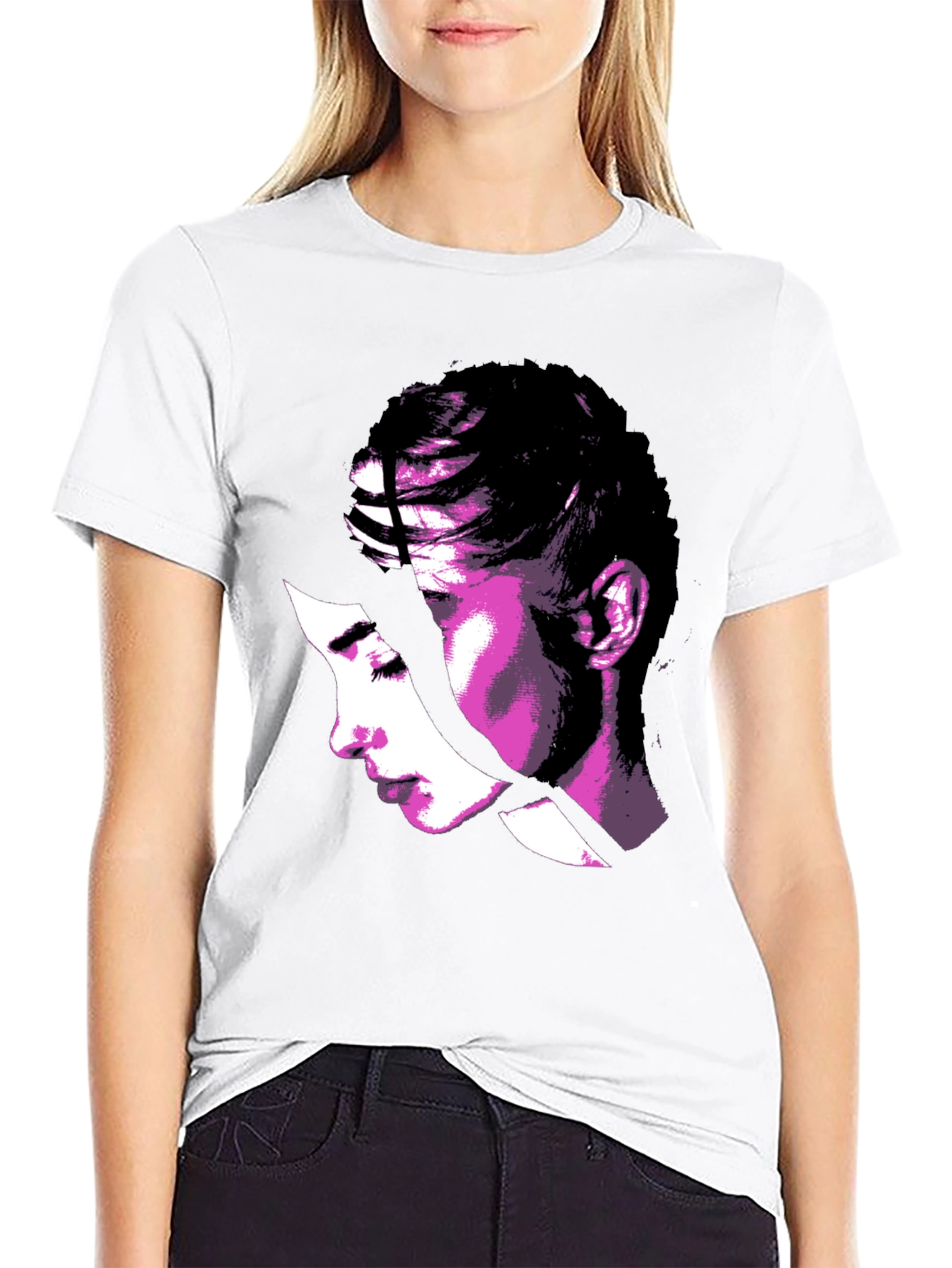 Abstract Woman Graphic Tee - Stylish Black T-Shirt