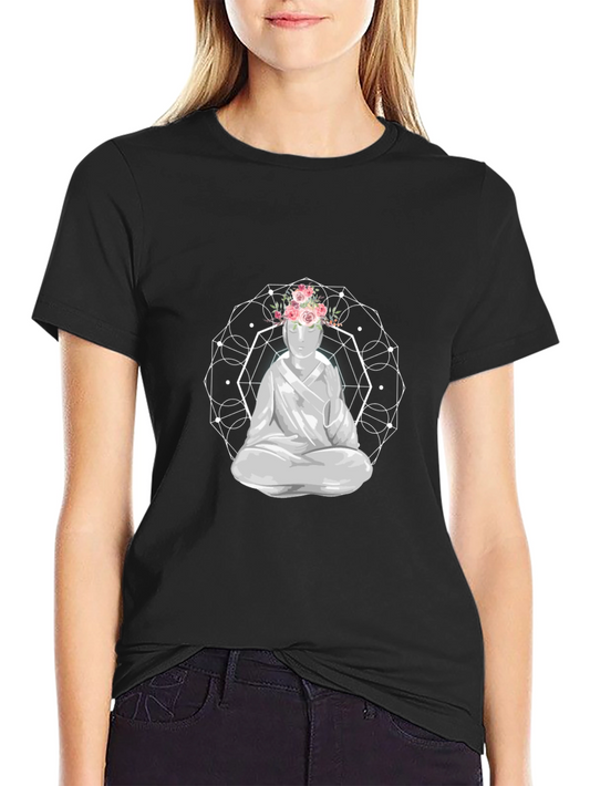 Floral Buddha Graphic Tee - Meditative Style