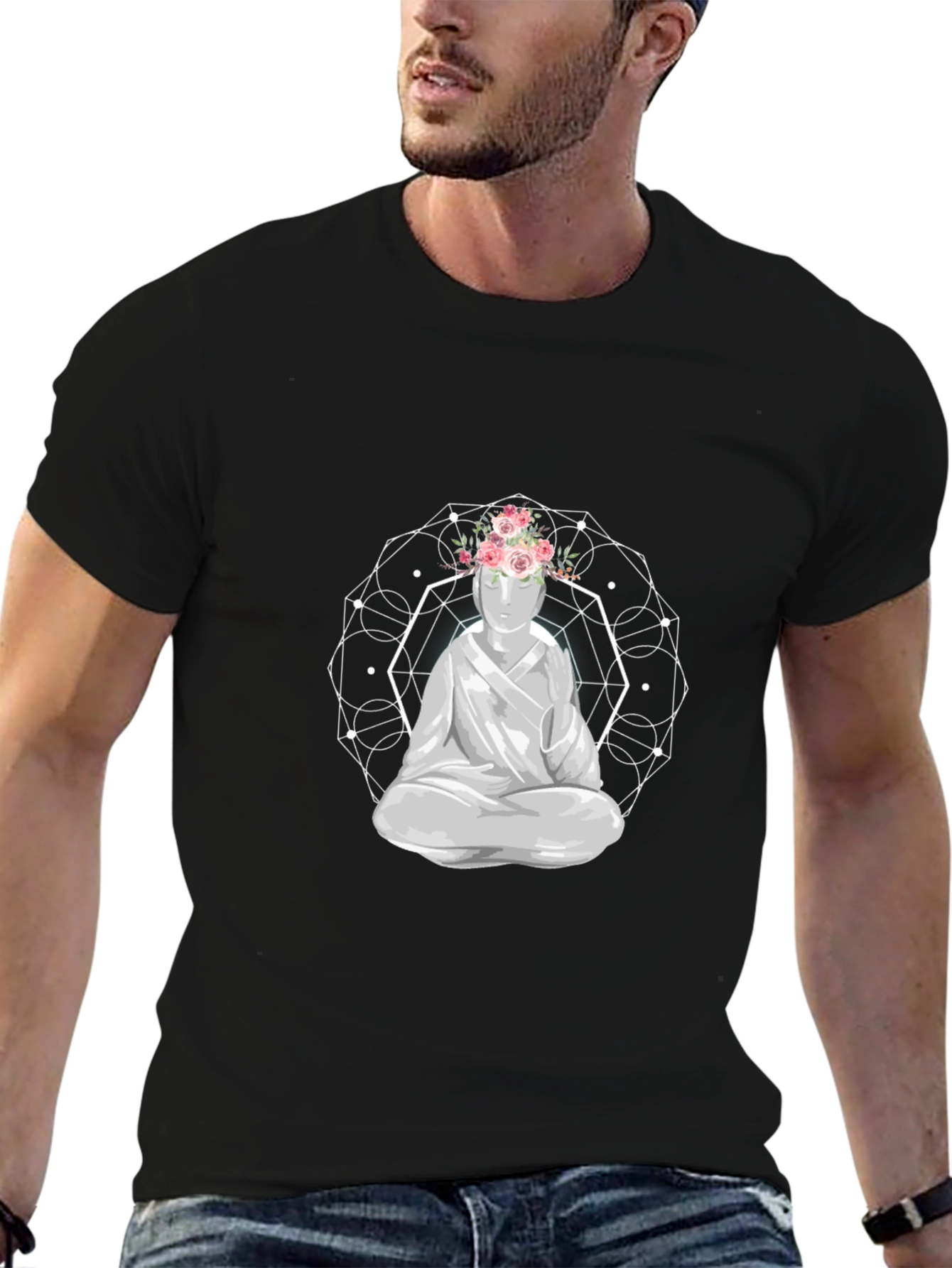 Floral Buddha Graphic Tee - Meditative Style