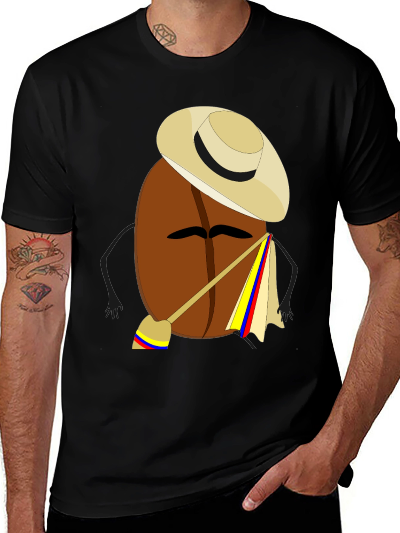 Colombian Coffee Bean Cartoon T-Shirt