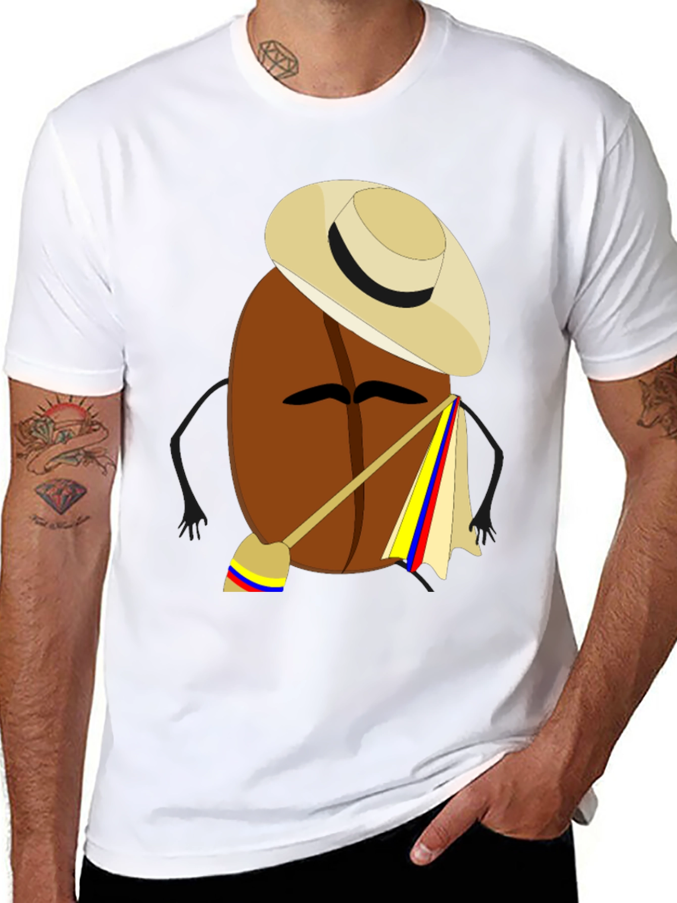 Colombian Coffee Bean Cartoon T-Shirt