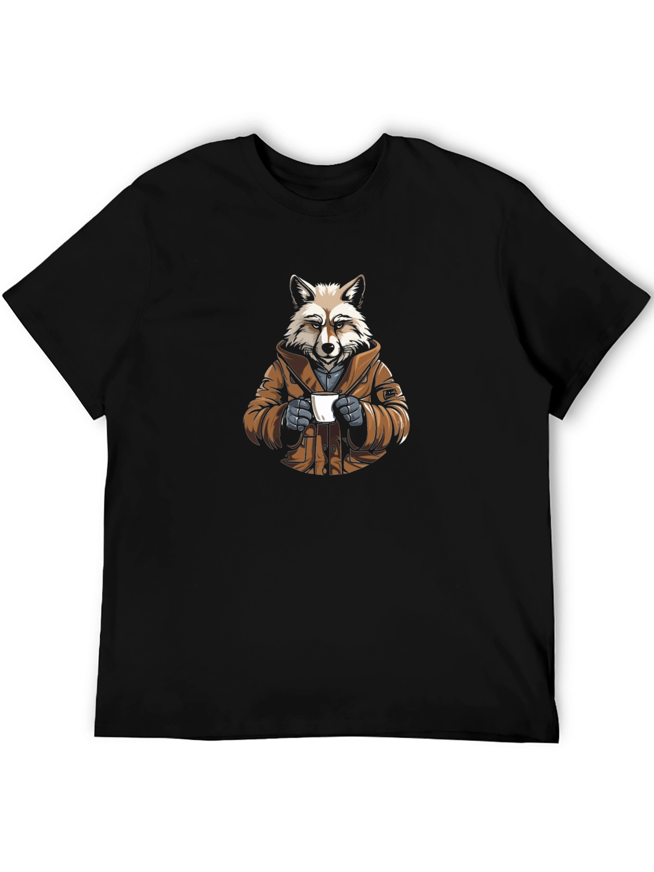 Fox Sipping Coffee Graphic Tee - Cool Animal Design