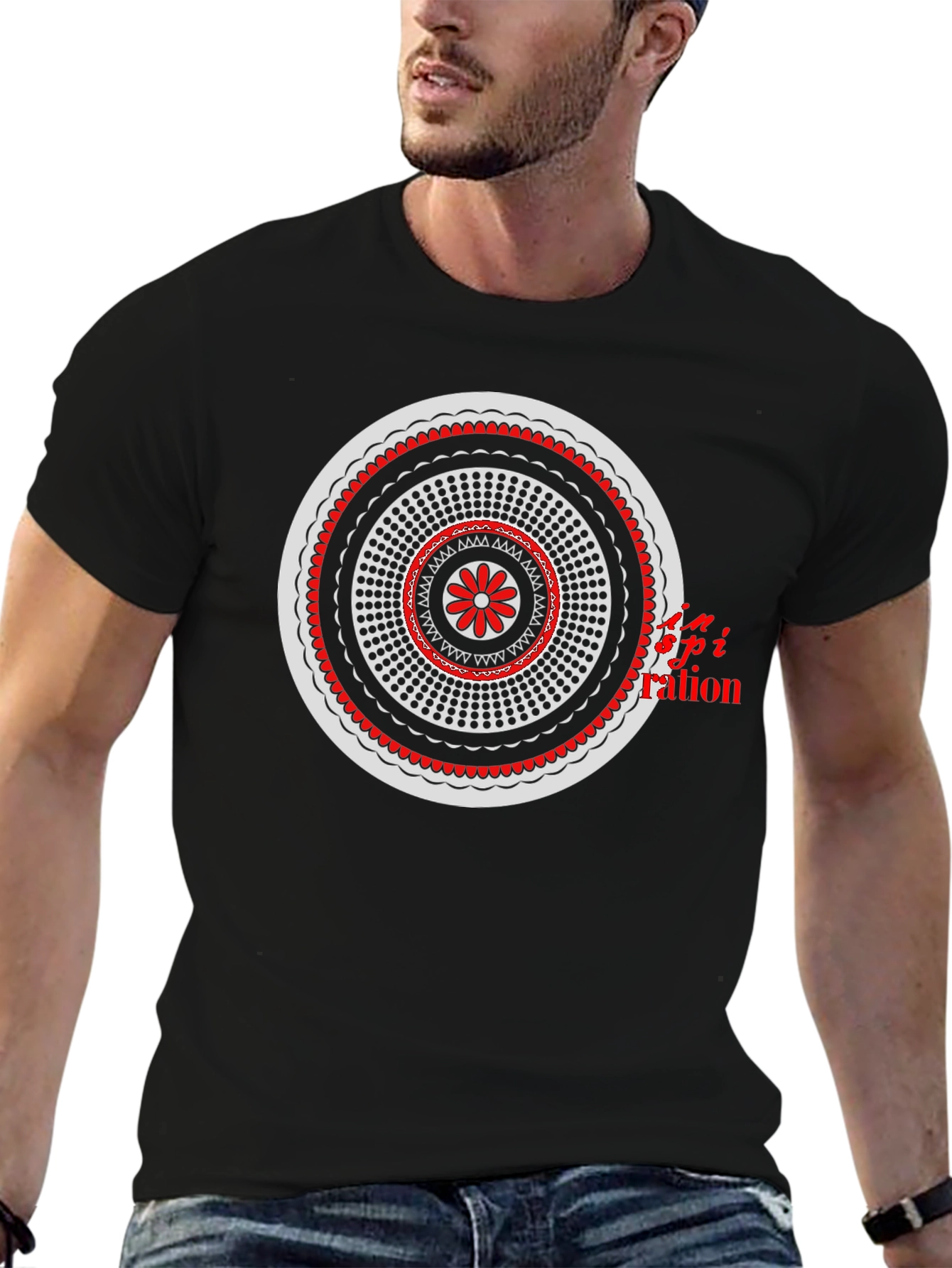 Black Graphic Tee - Circle Mandala Design