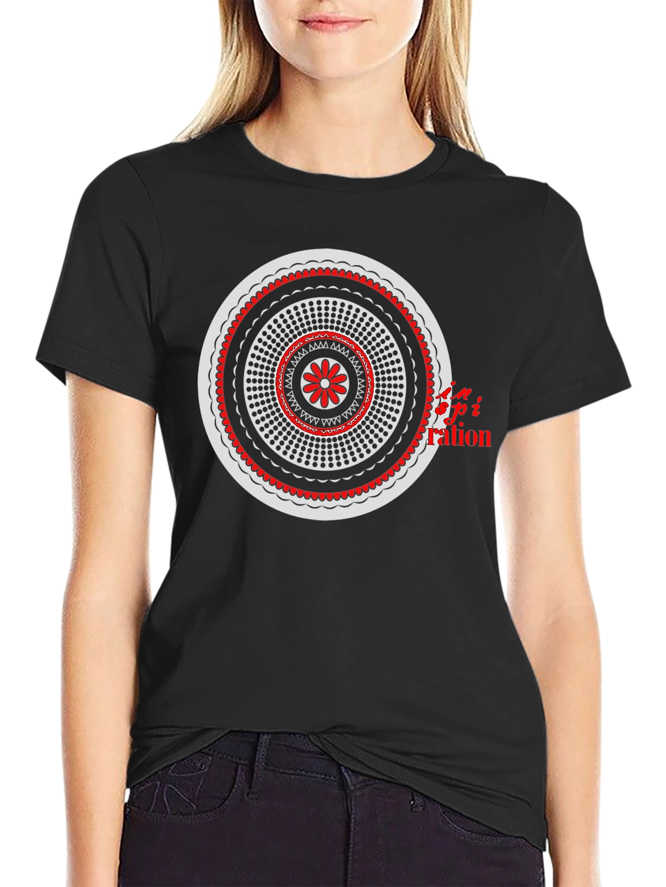 Black Graphic Tee - Circle Mandala Design