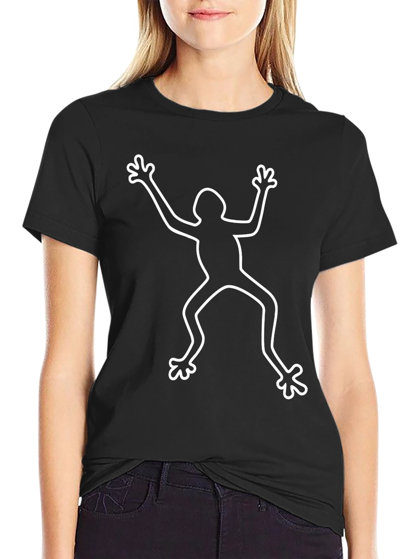 Mens Black T-Shirt with White Figure Graphic