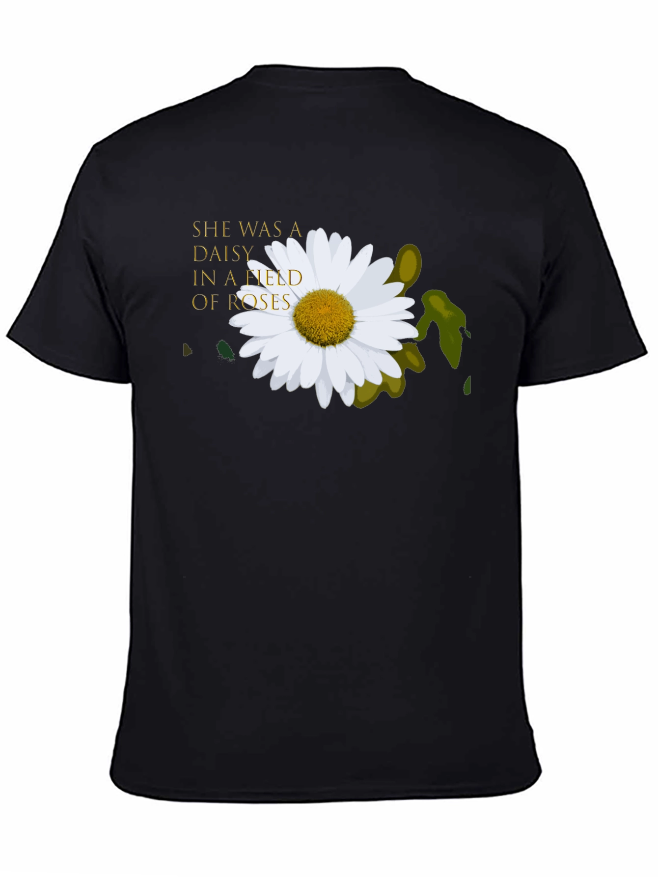 Daisy In A Field of Roses Black T-Shirt