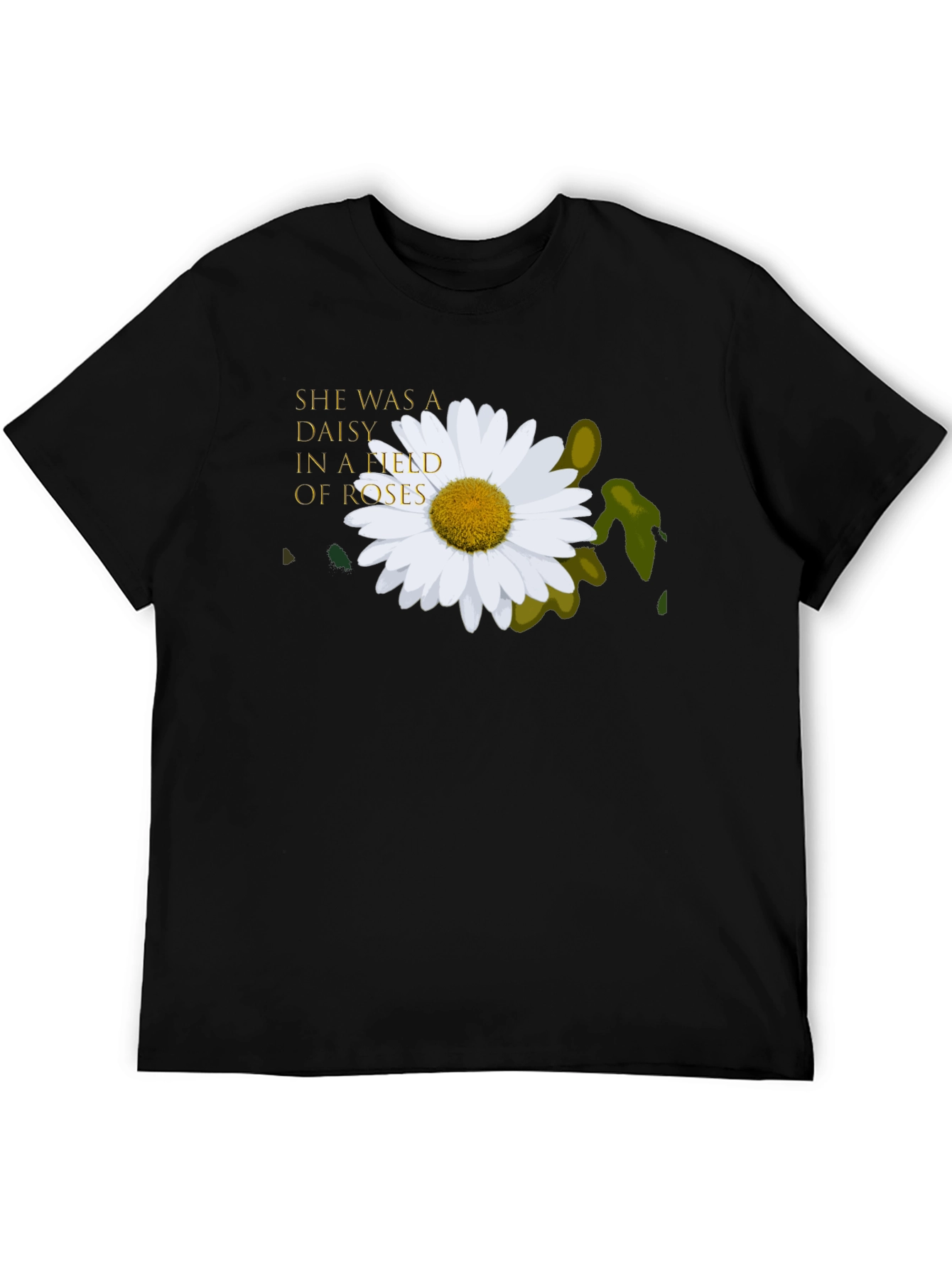 Daisy In A Field of Roses Black T-Shirt