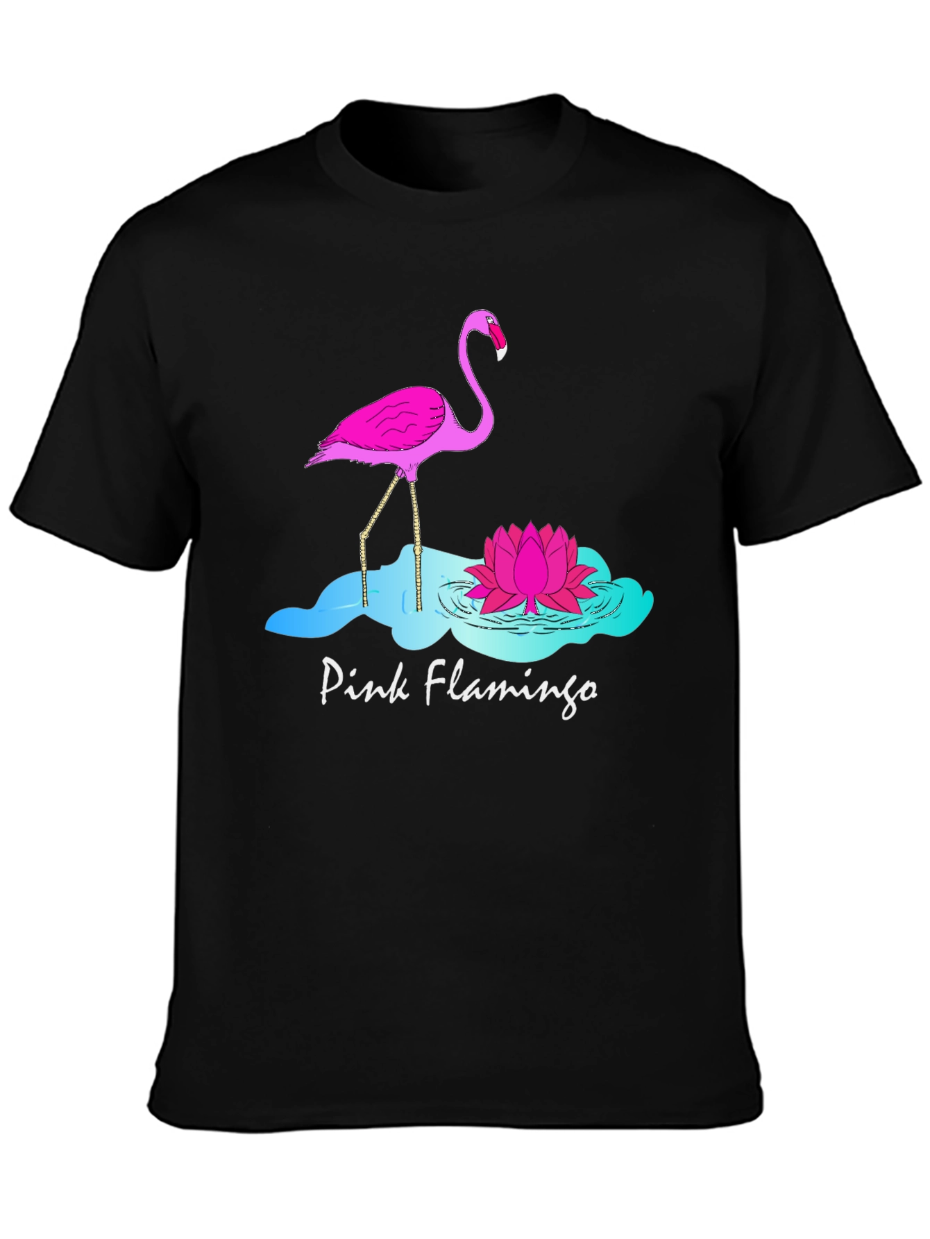 Pink Flamingo Graphic T-Shirt - Black Cotton Tee