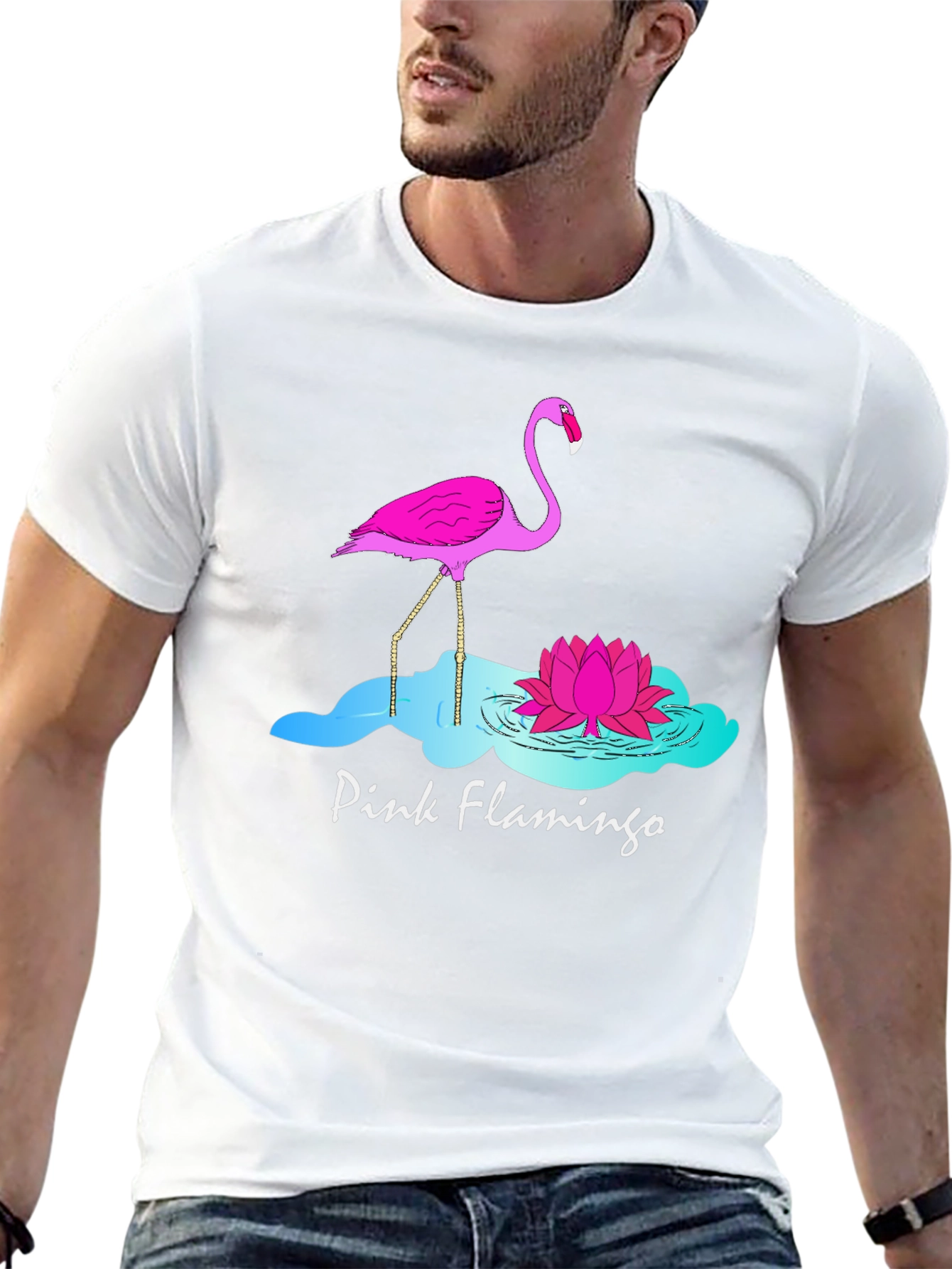 Pink Flamingo Graphic T-Shirt - Black Cotton Tee
