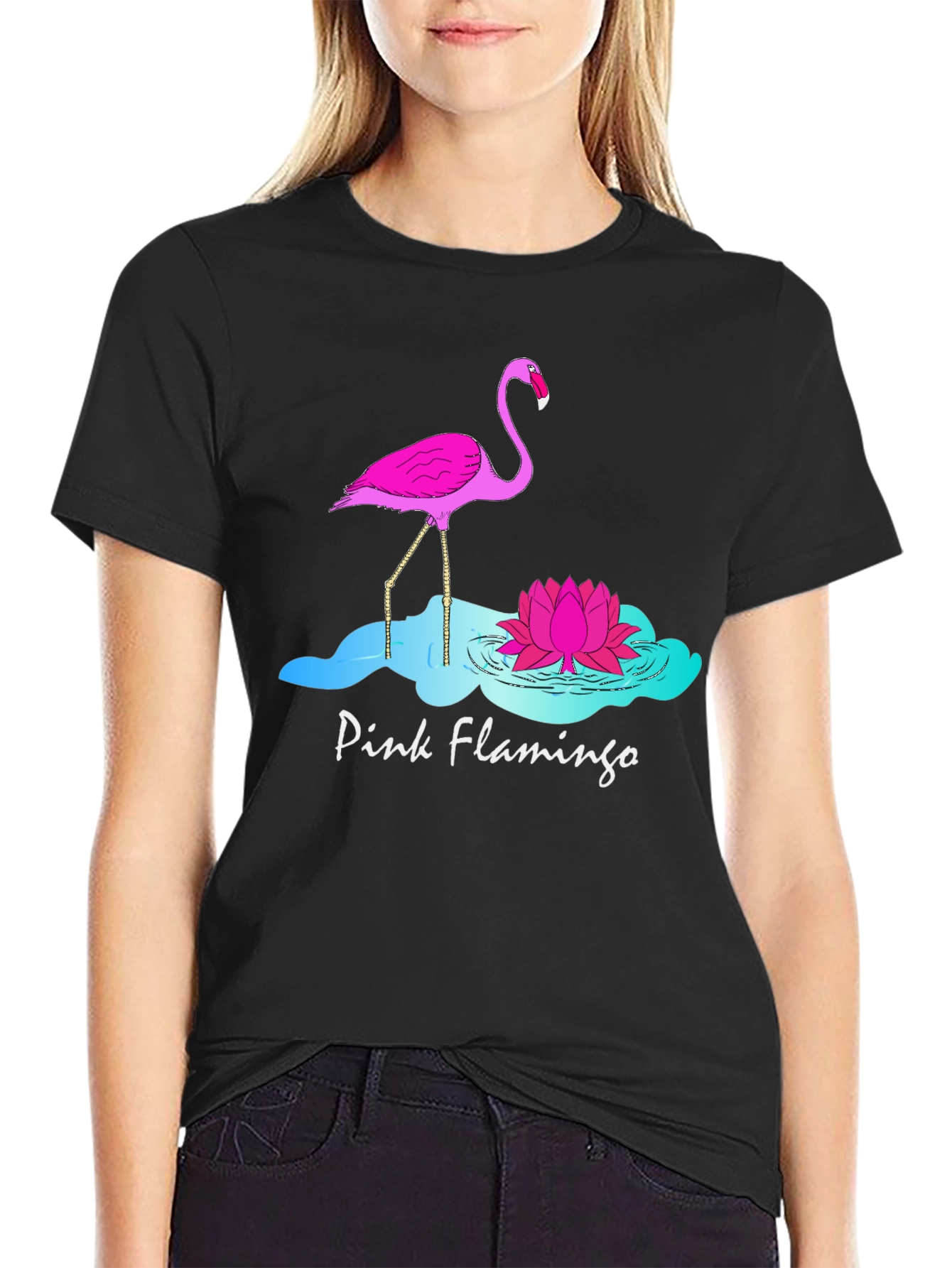 Pink Flamingo Graphic T-Shirt - Black Cotton Tee