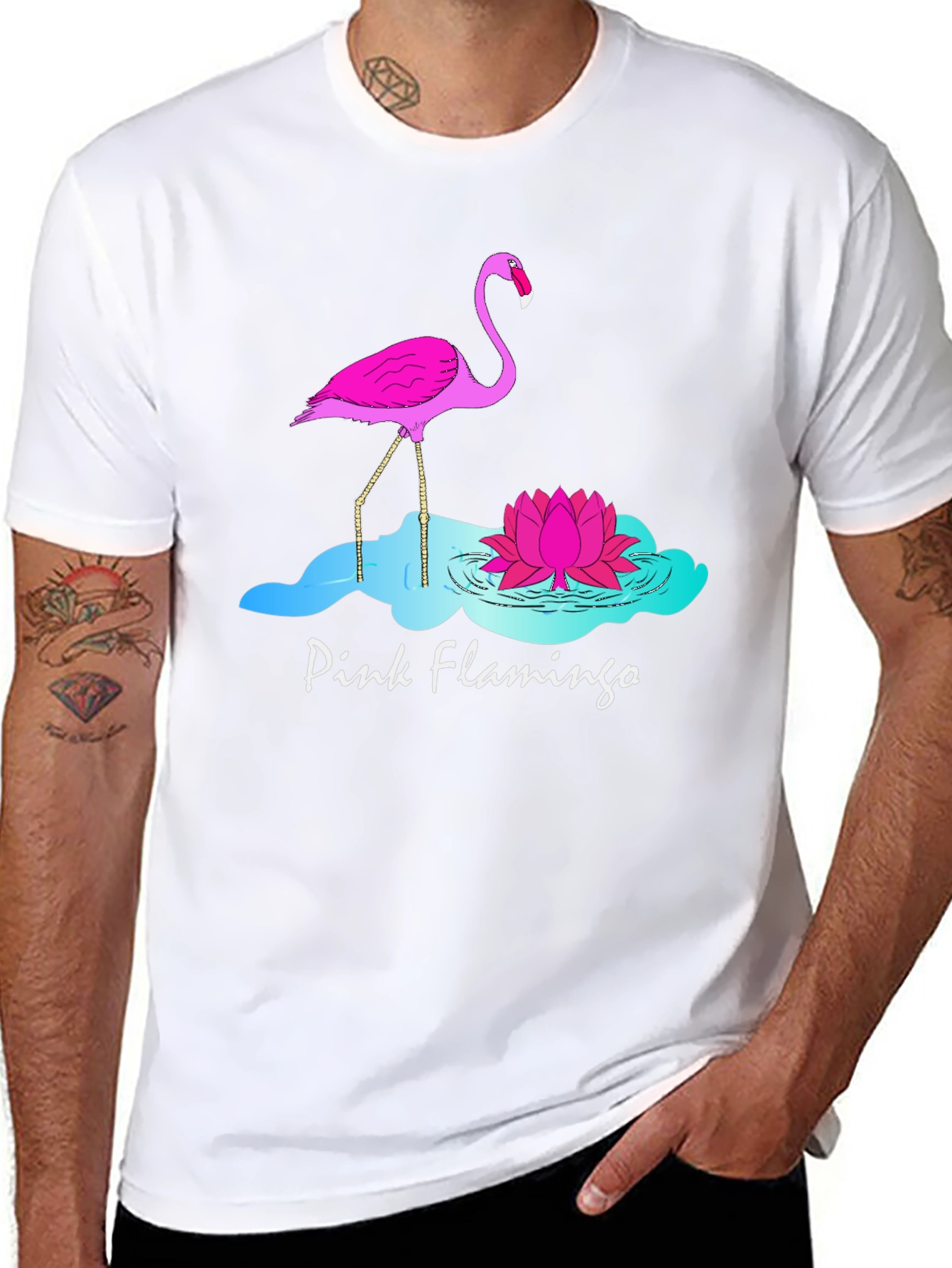 Pink Flamingo Graphic T-Shirt - Black Cotton Tee
