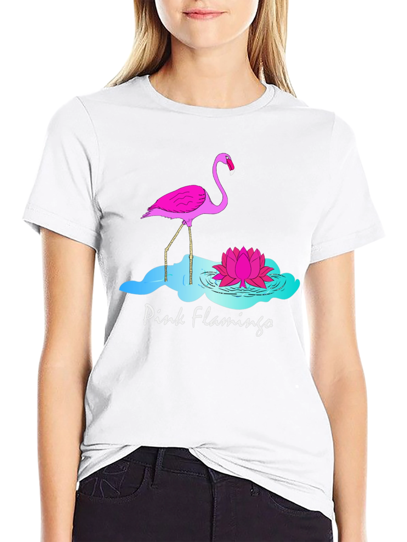 Pink Flamingo Graphic T-Shirt - Black Cotton Tee