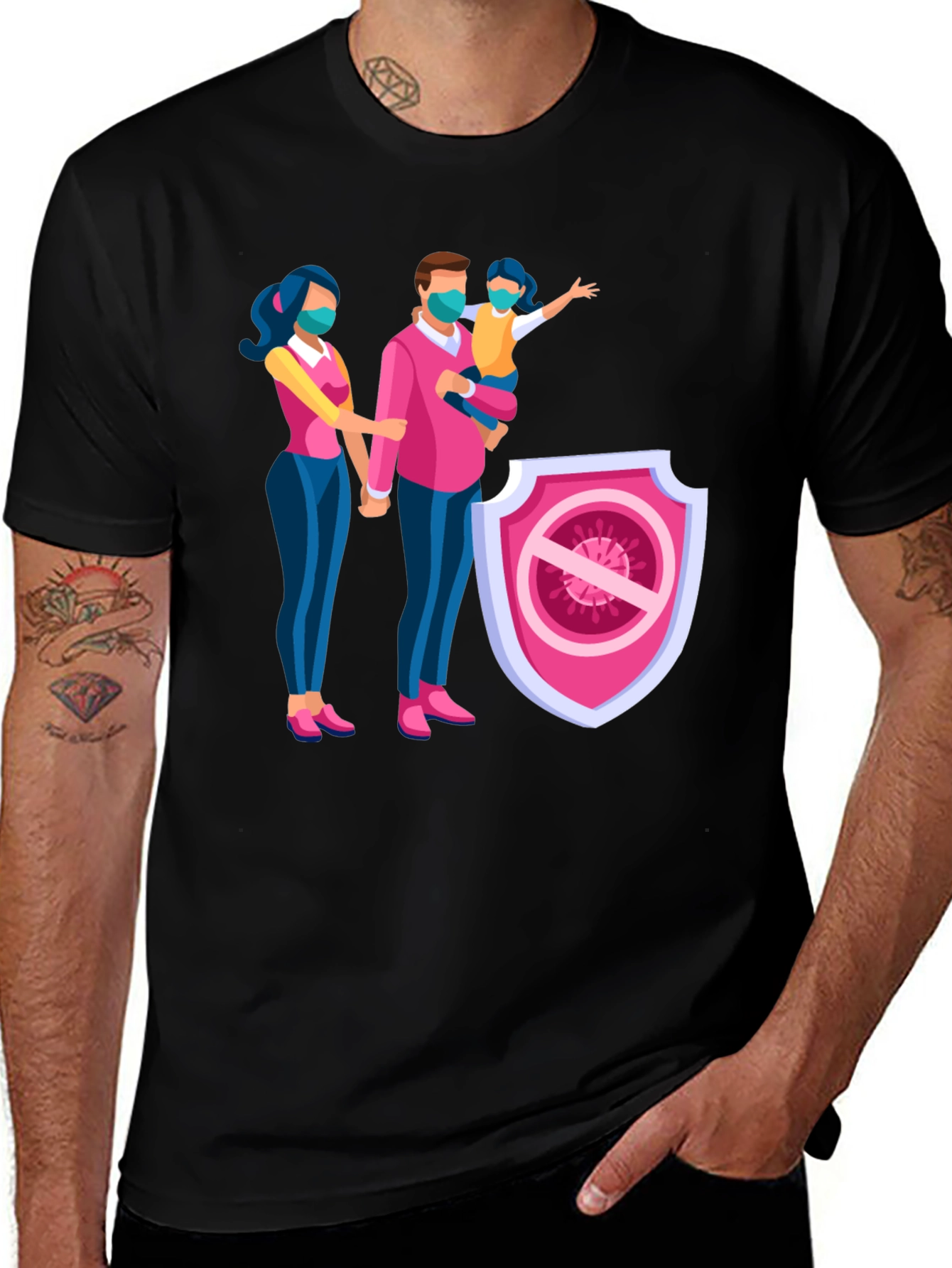 Family Protection T-Shirt - Black Cotton Blend