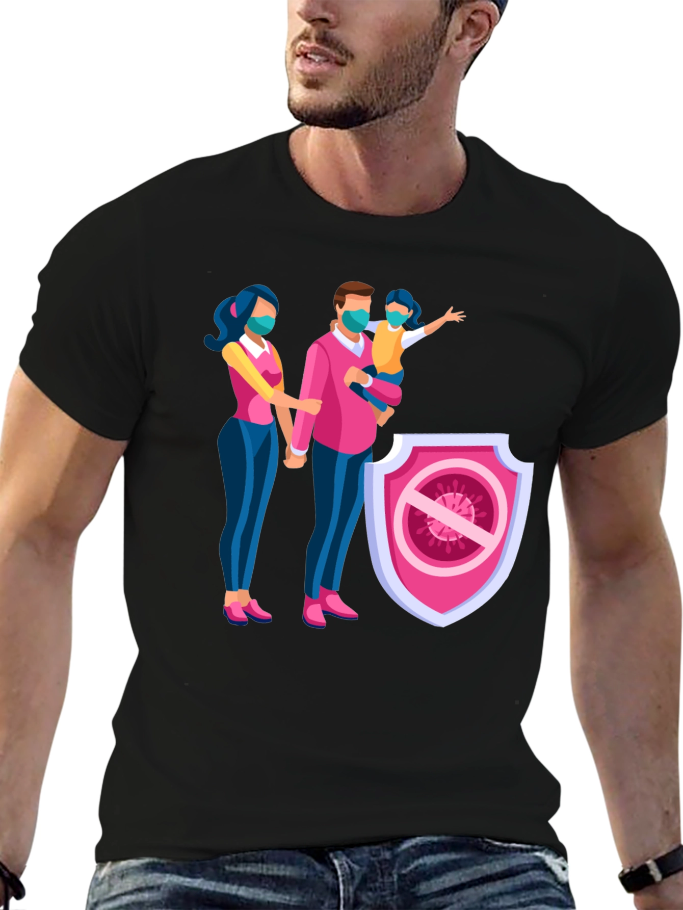 Family Protection T-Shirt - Black Cotton Blend