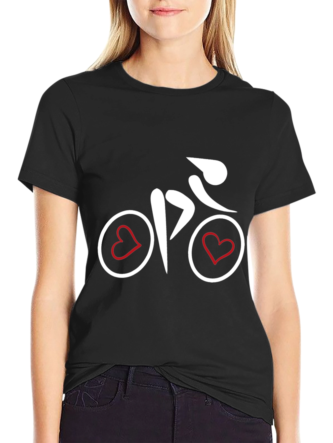 Heart Bicycle Graphic Tee - Black Cotton Shirt