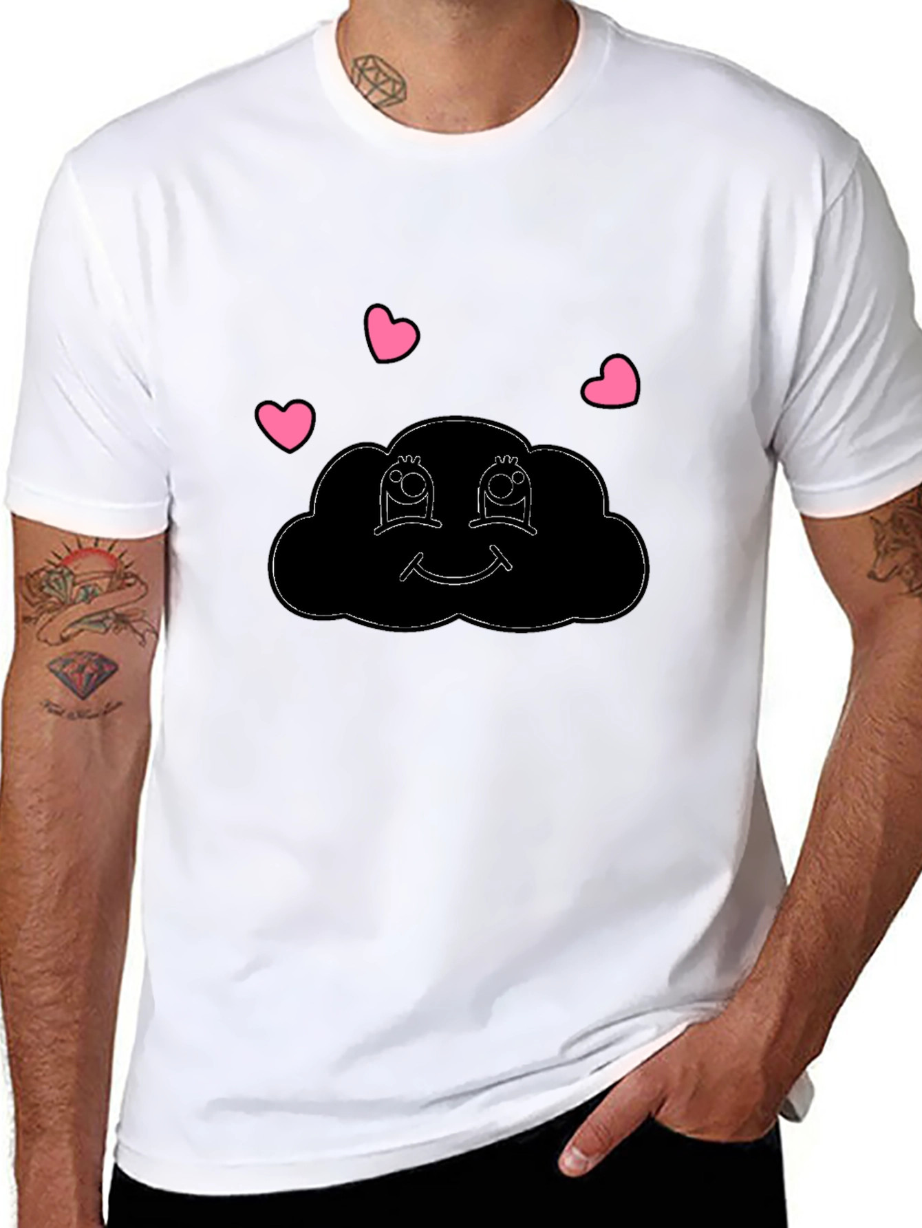 Cute Cartoon Cloud Heart T-Shirt - Black