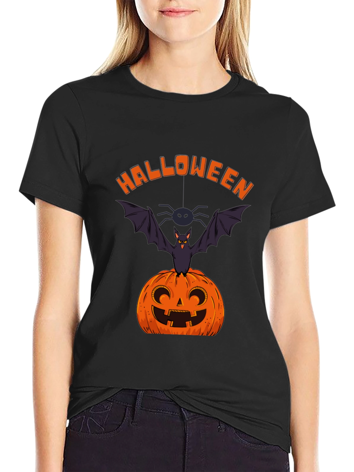 Halloween Pumpkin Bat Graphic Tee