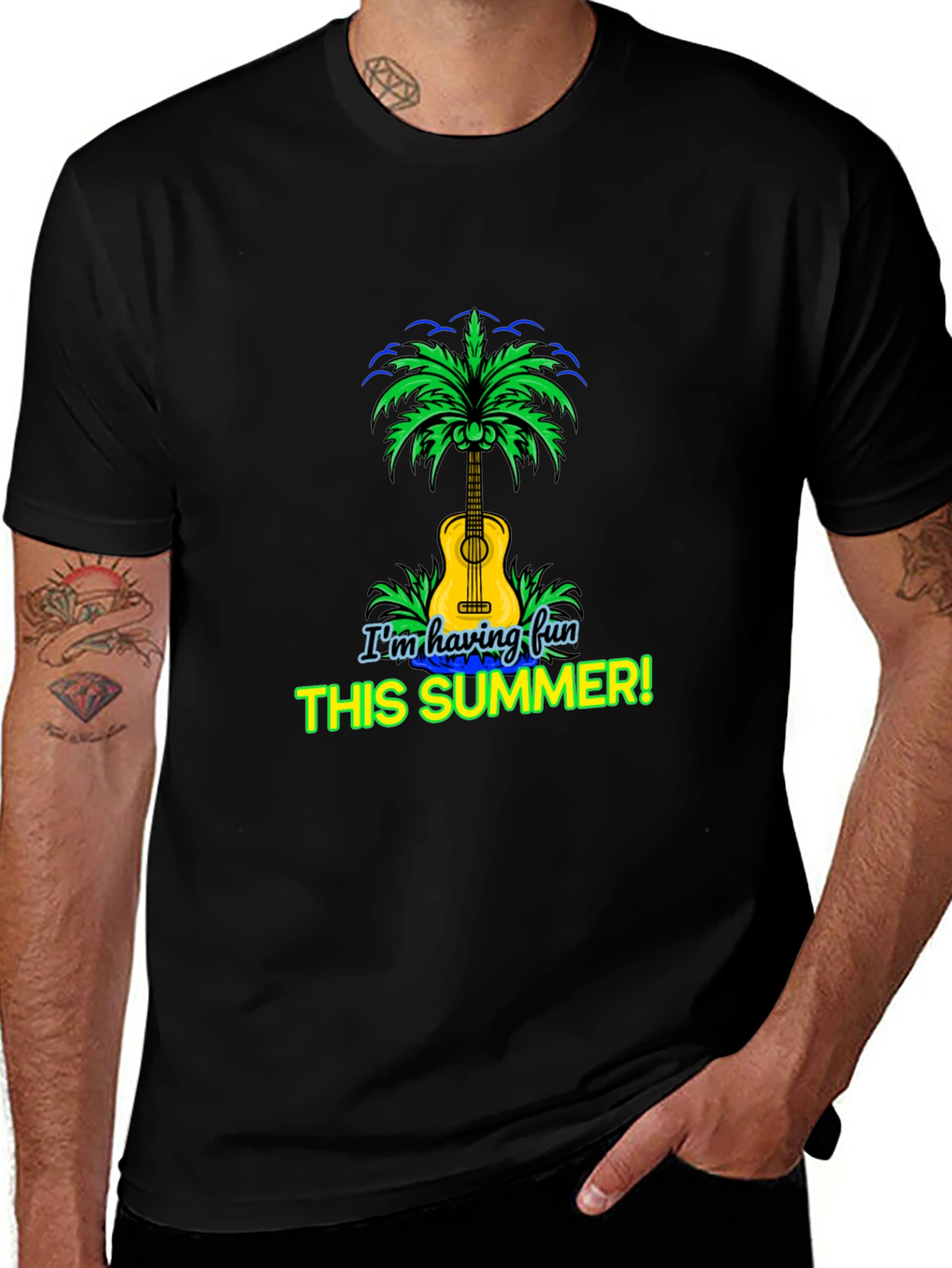Fun Summer T-Shirt Guitar Palm Tree Design