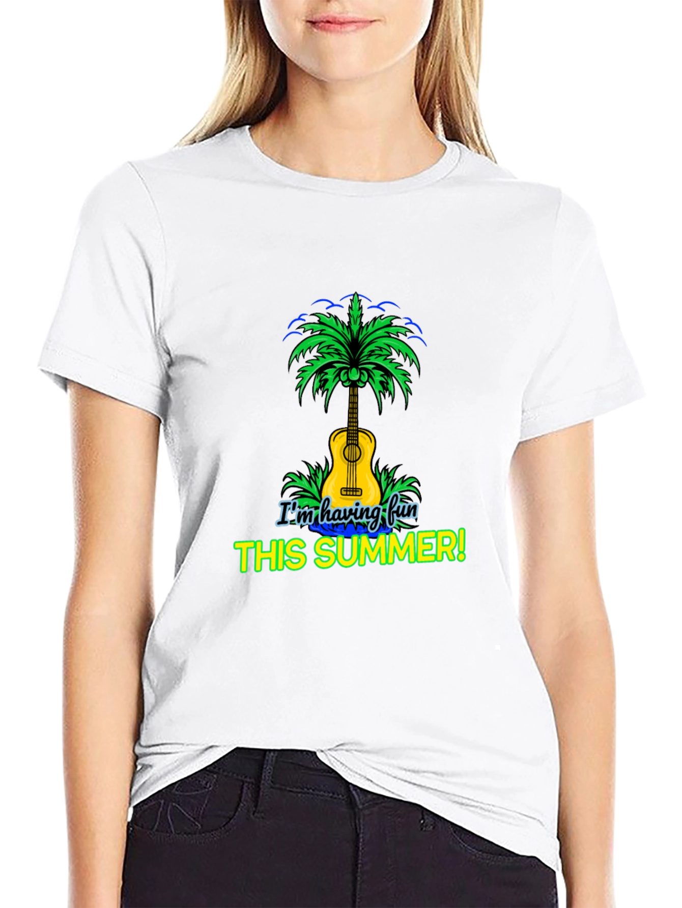 Fun Summer T-Shirt Guitar Palm Tree Design
