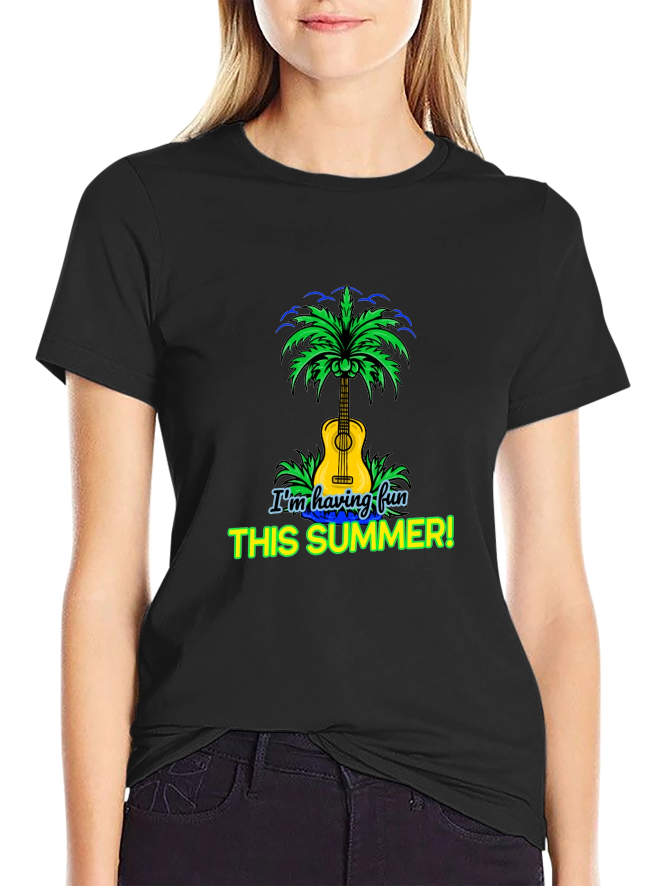 Fun Summer T-Shirt Guitar Palm Tree Design
