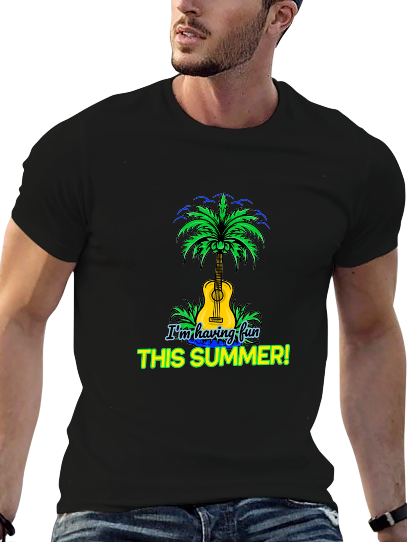 Fun Summer T-Shirt Guitar Palm Tree Design