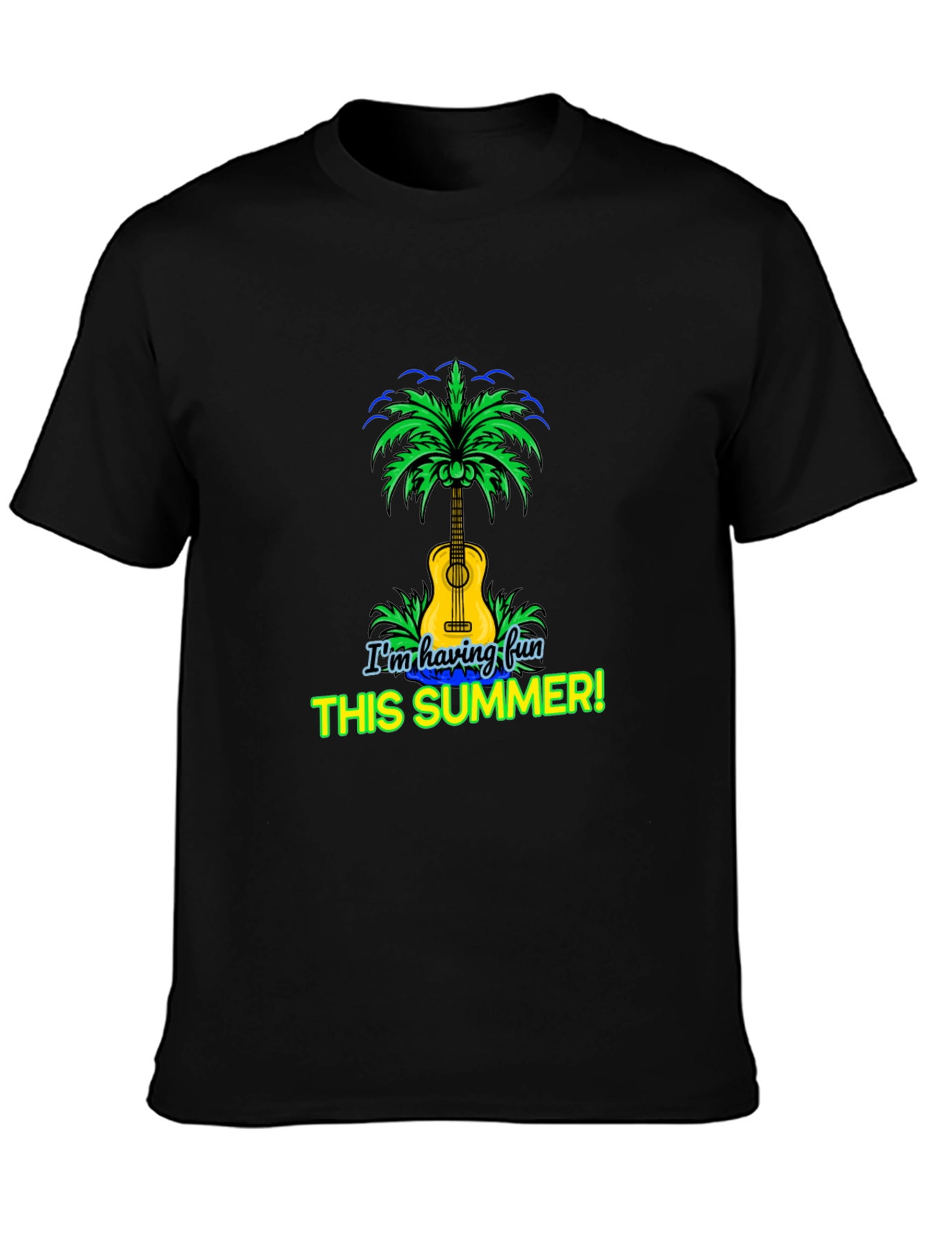 Fun Summer T-Shirt Guitar Palm Tree Design