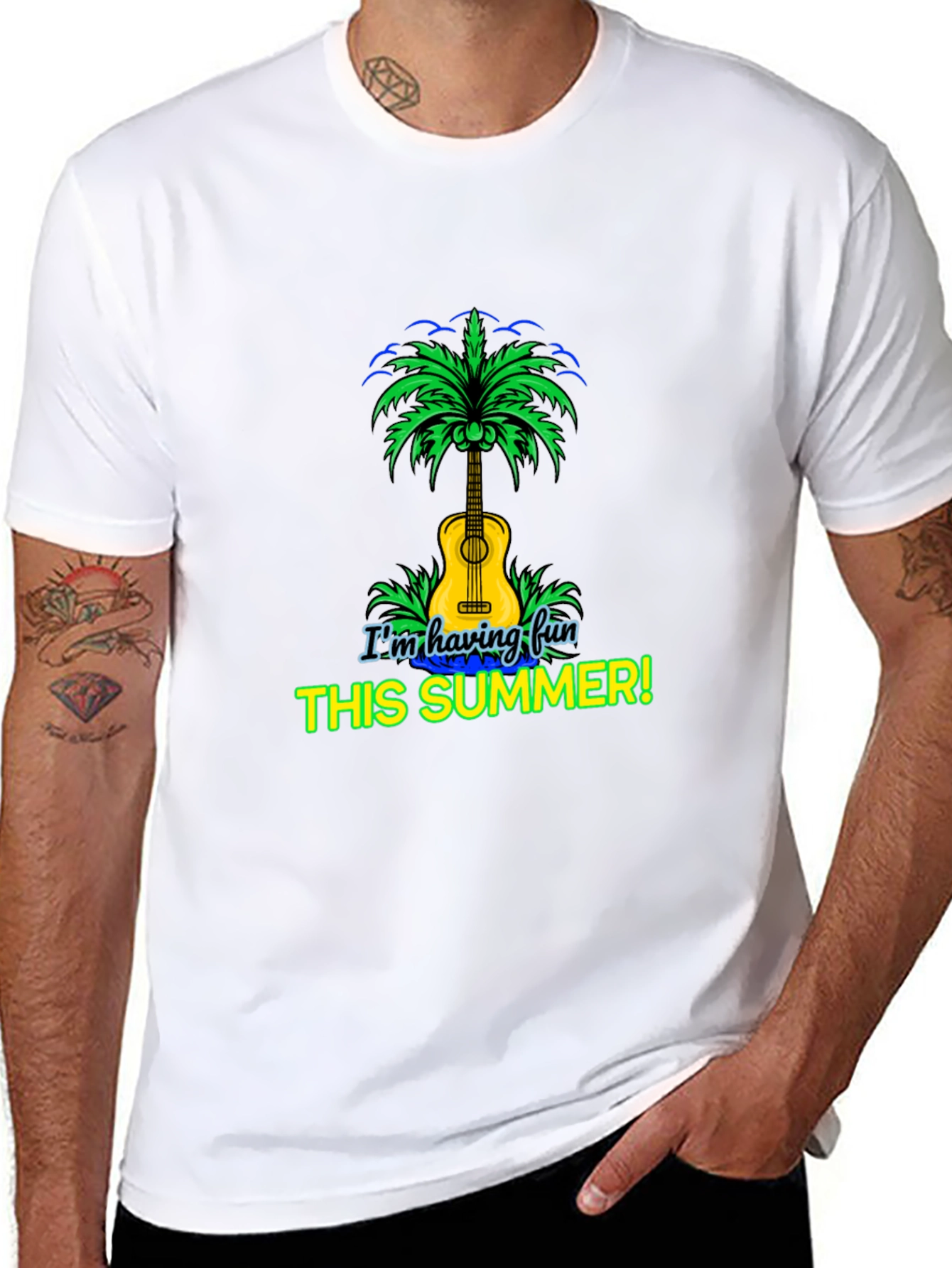 Fun Summer T-Shirt Guitar Palm Tree Design