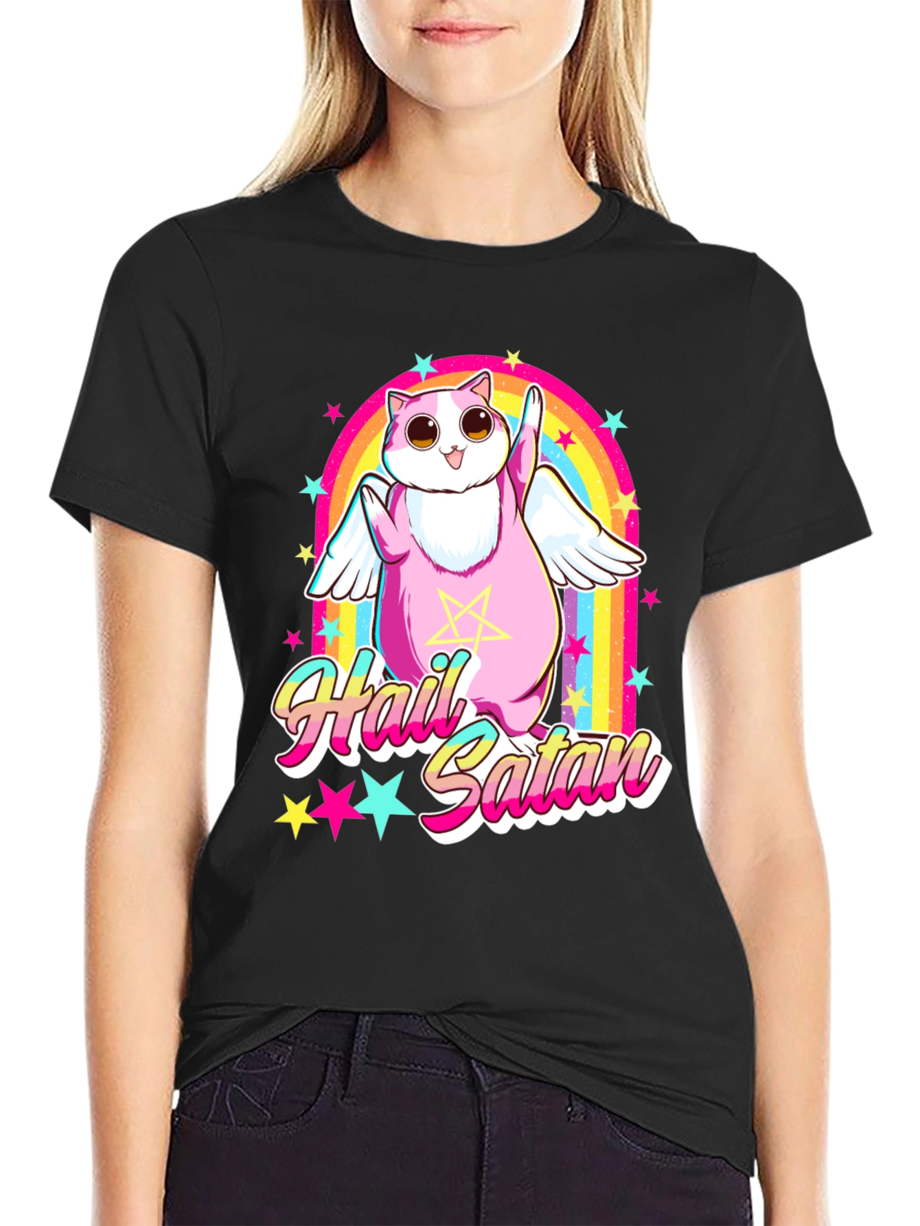 Hail Satan Cat T-Shirt Funny Graphic Tee