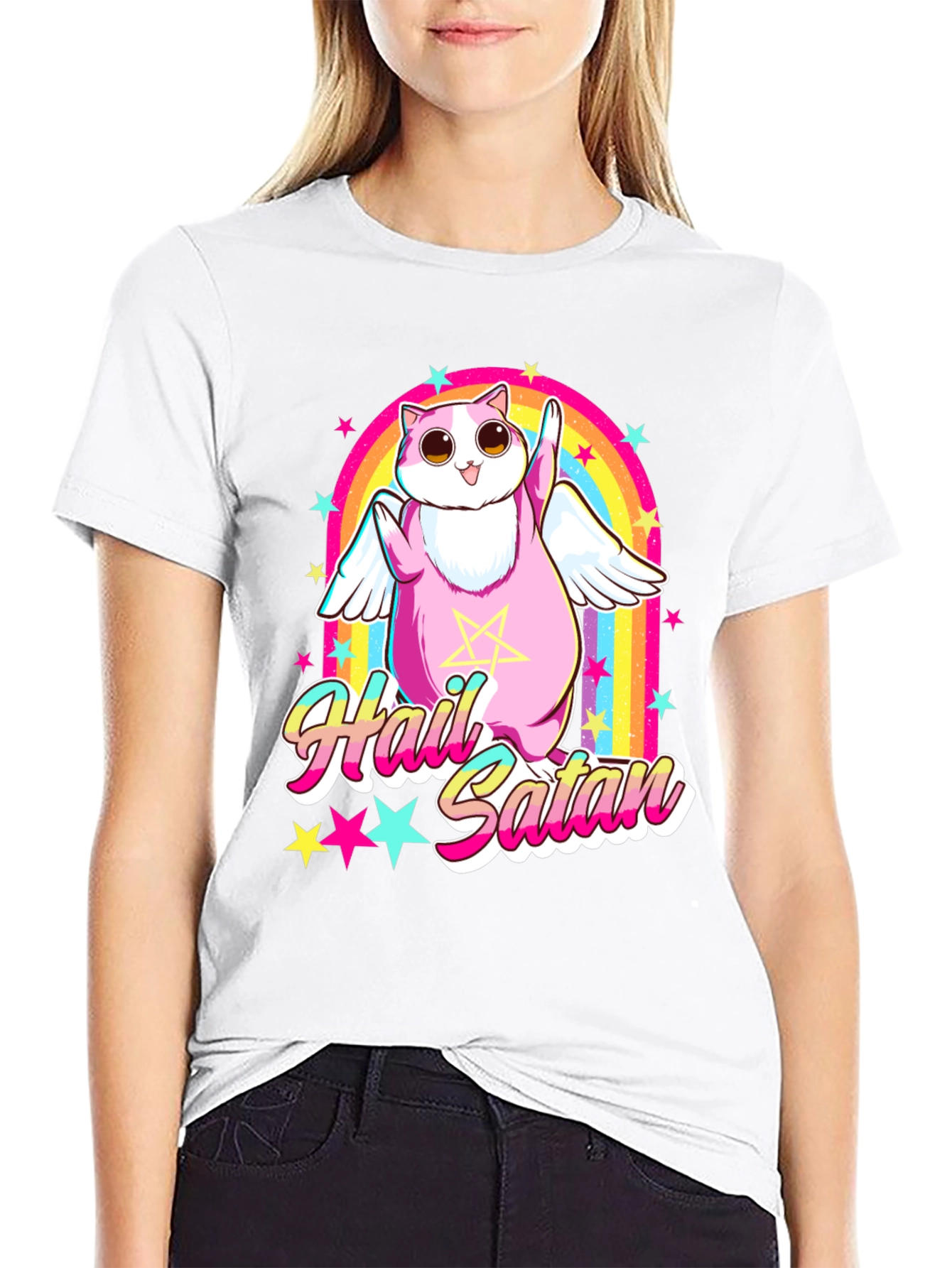 Hail Satan Cat T-Shirt Funny Graphic Tee