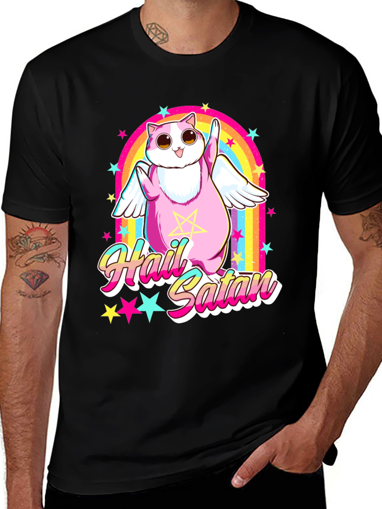 Hail Satan Cat T-Shirt Funny Graphic Tee