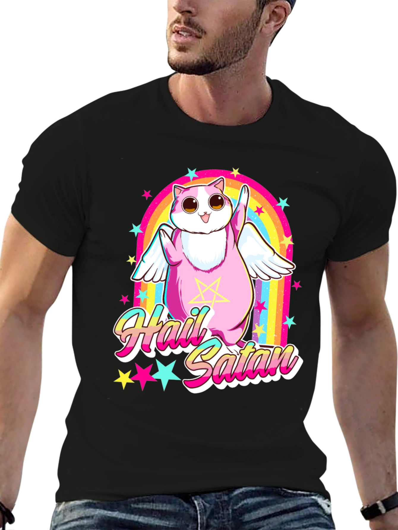 Hail Satan Cat T-Shirt Funny Graphic Tee