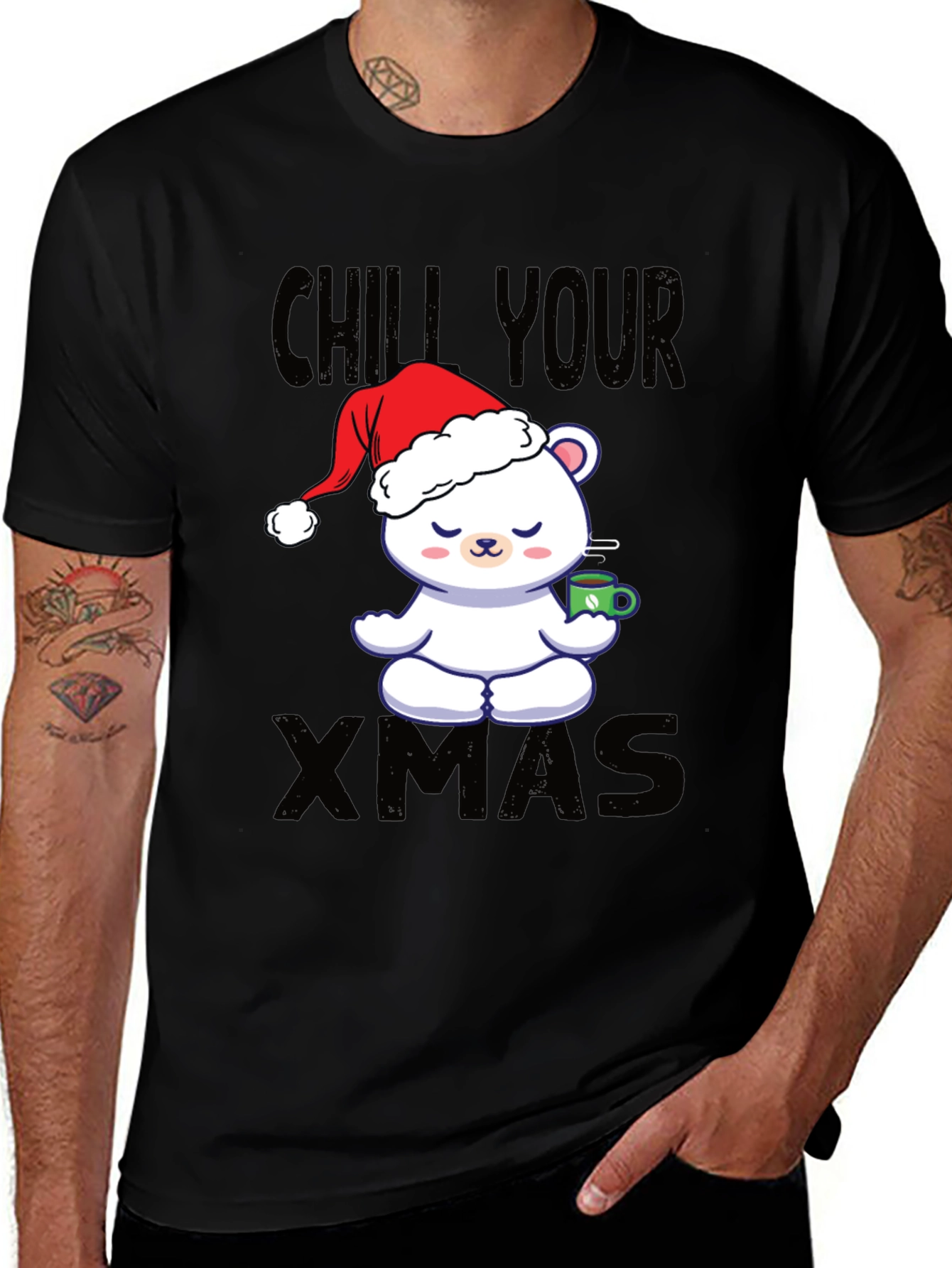 Chill Your Xmas T-Shirt Christmas Bear in Santa Hat