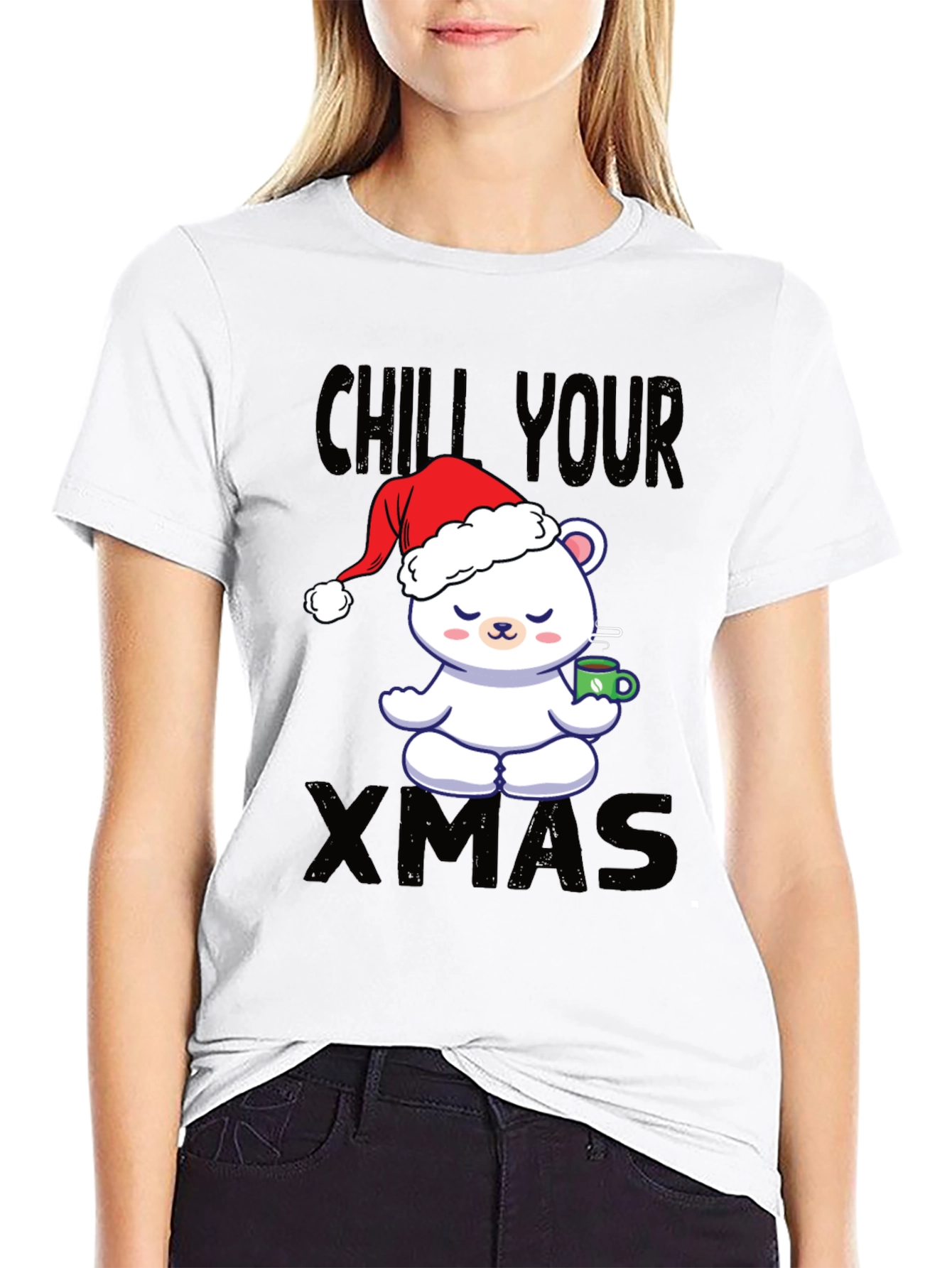 Chill Your Xmas T-Shirt Christmas Bear in Santa Hat