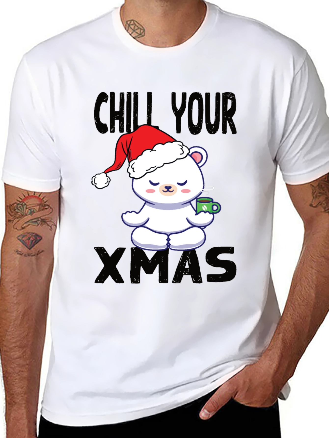 Chill Your Xmas T-Shirt Christmas Bear in Santa Hat